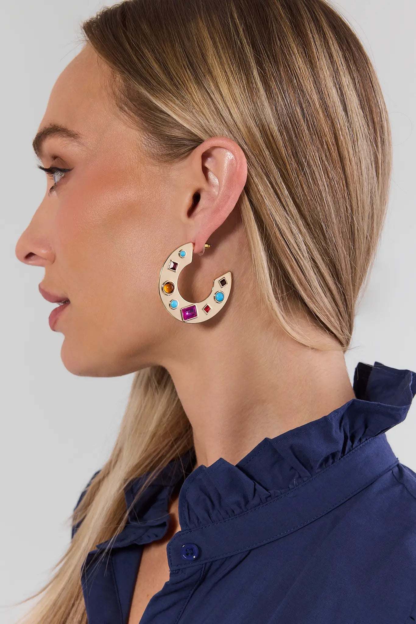 Gold Multi Stone Hoop Earrings