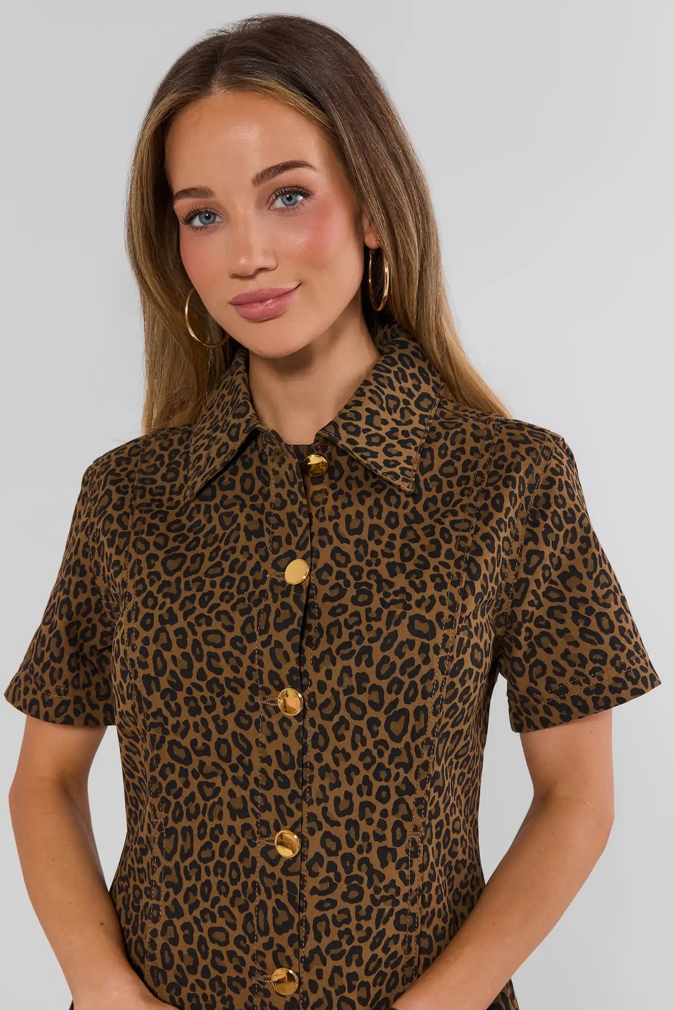 Leopard Print Button Up Mini Dress