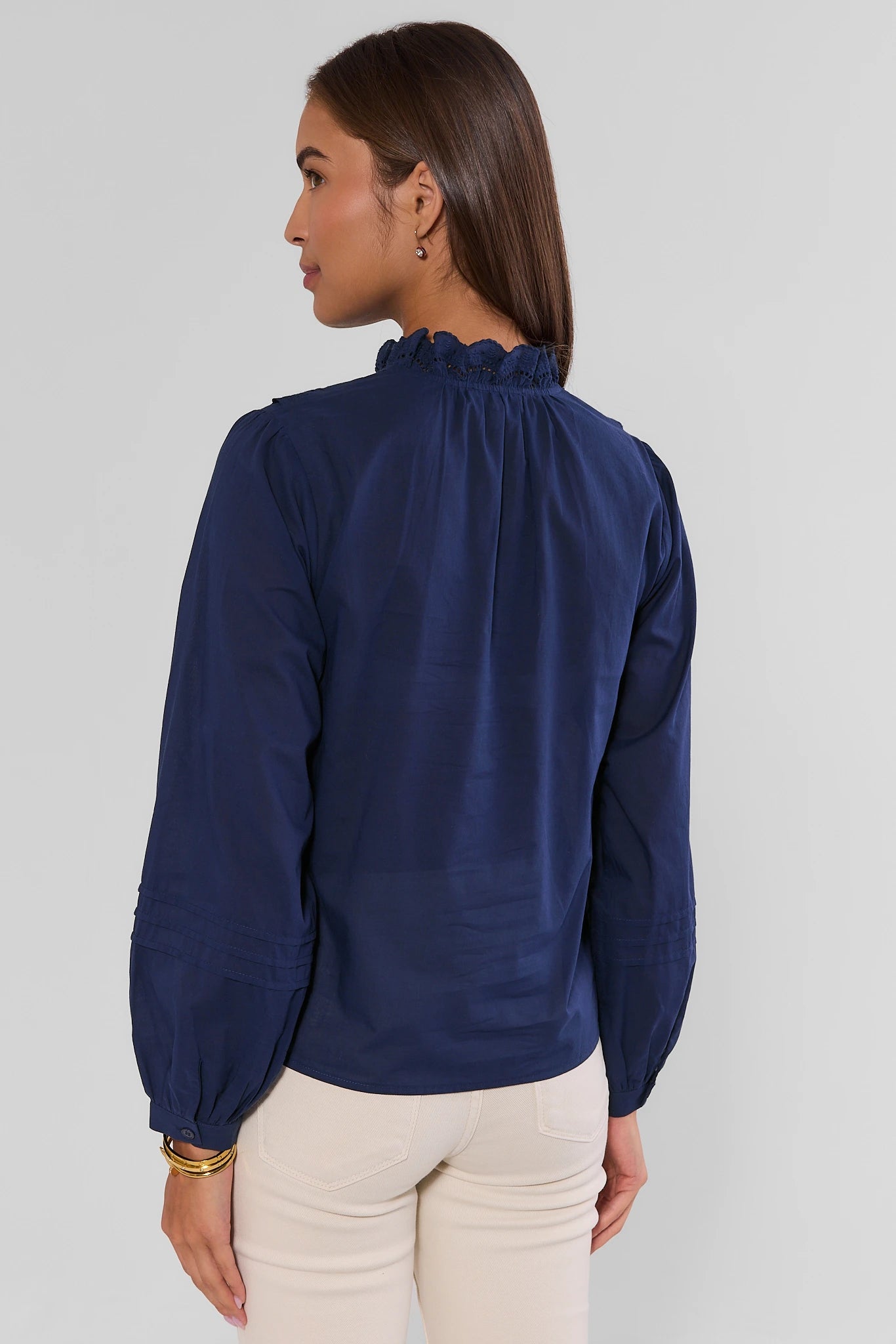 Blue Eyelet Detail Button Up Top