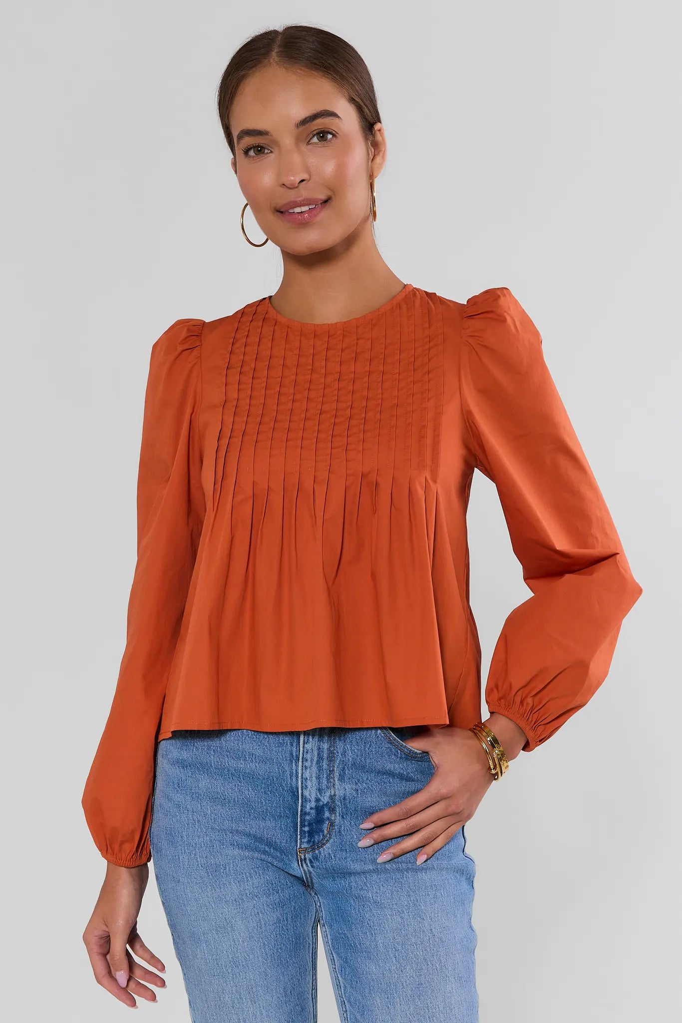 Mimi Orange Pleated Top
