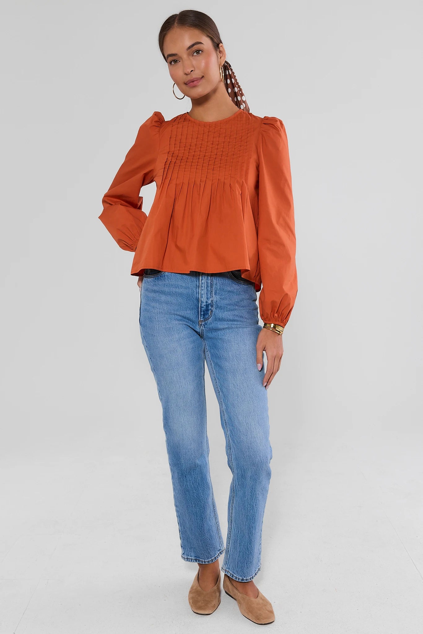Mimi Orange Pleated Top