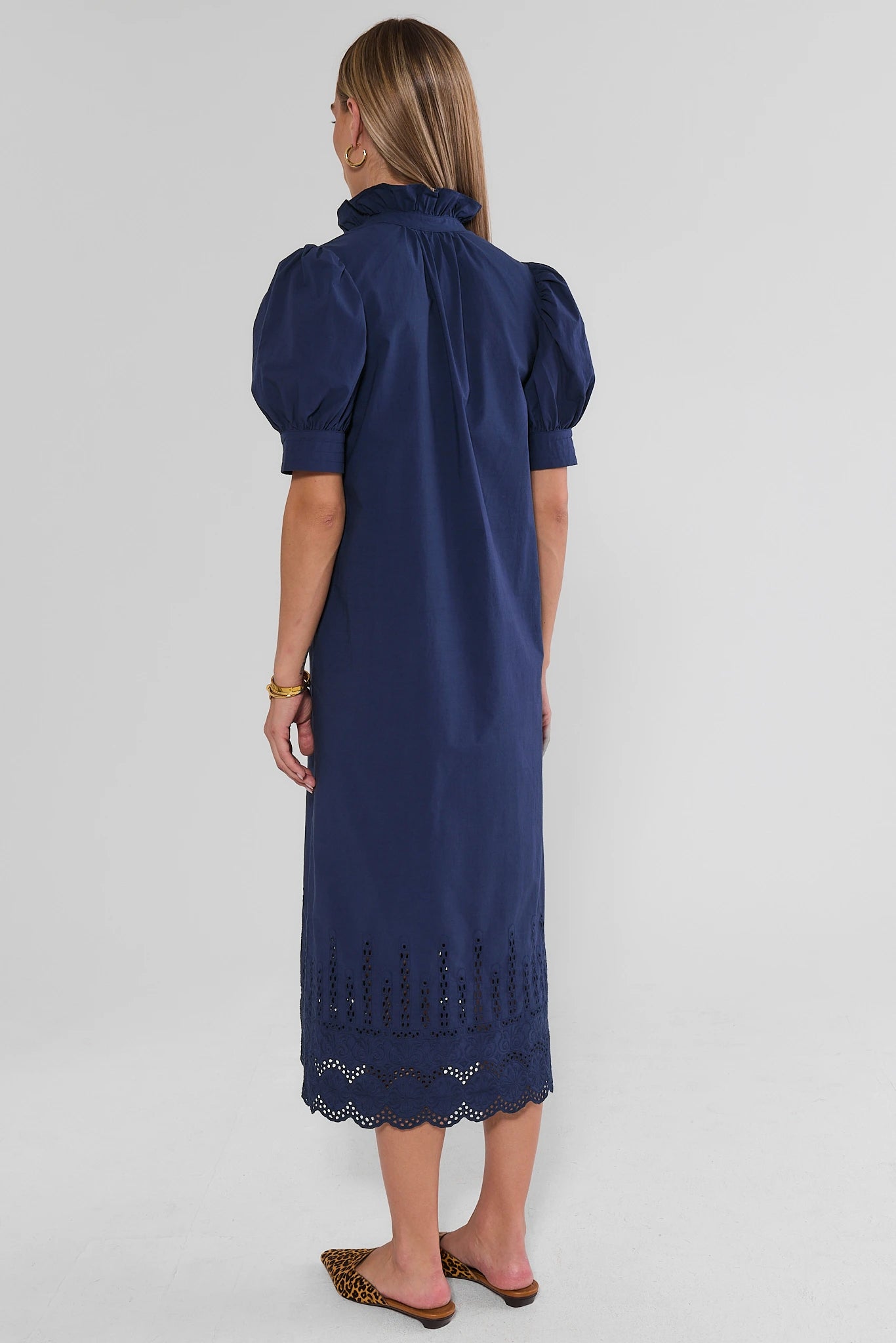 Navy Eyelet Trim Maxi Dress