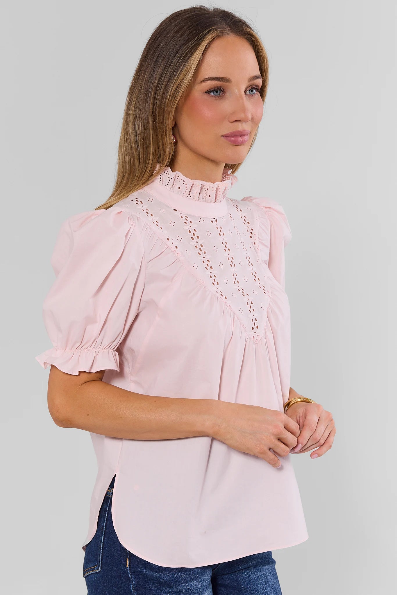 Pink Ruffle Collar Top