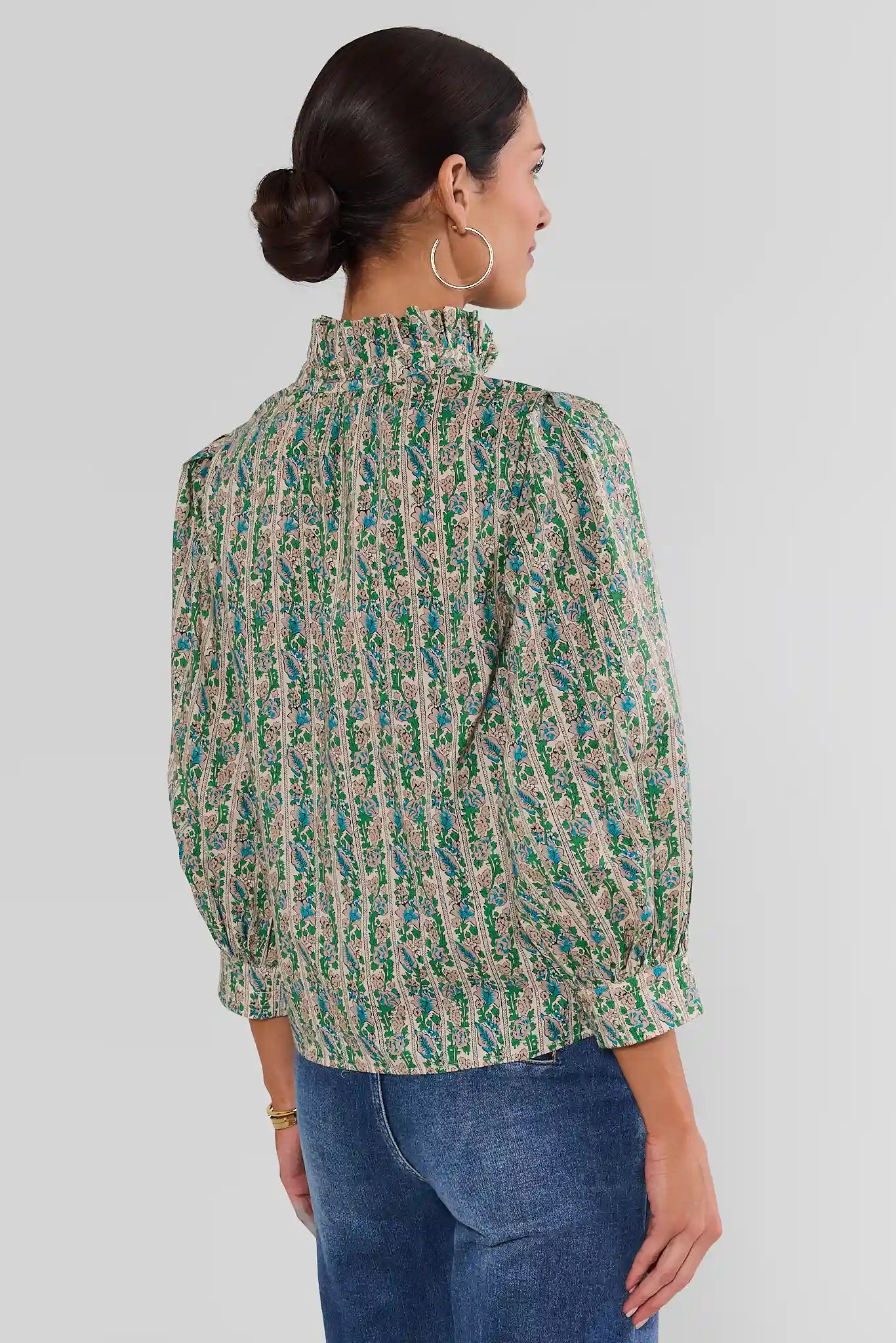Katie Green Striped Floral Top