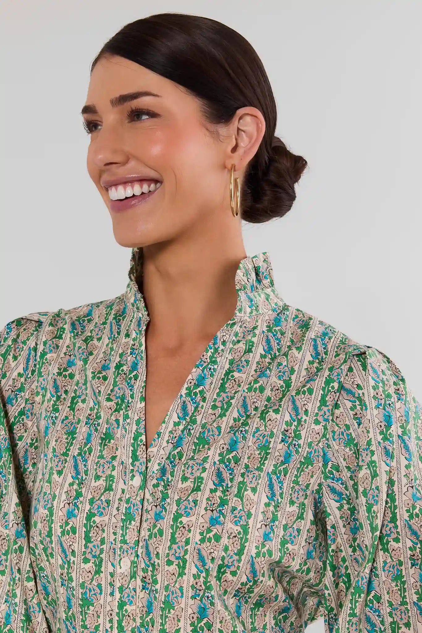 Katie Green Striped Floral Top