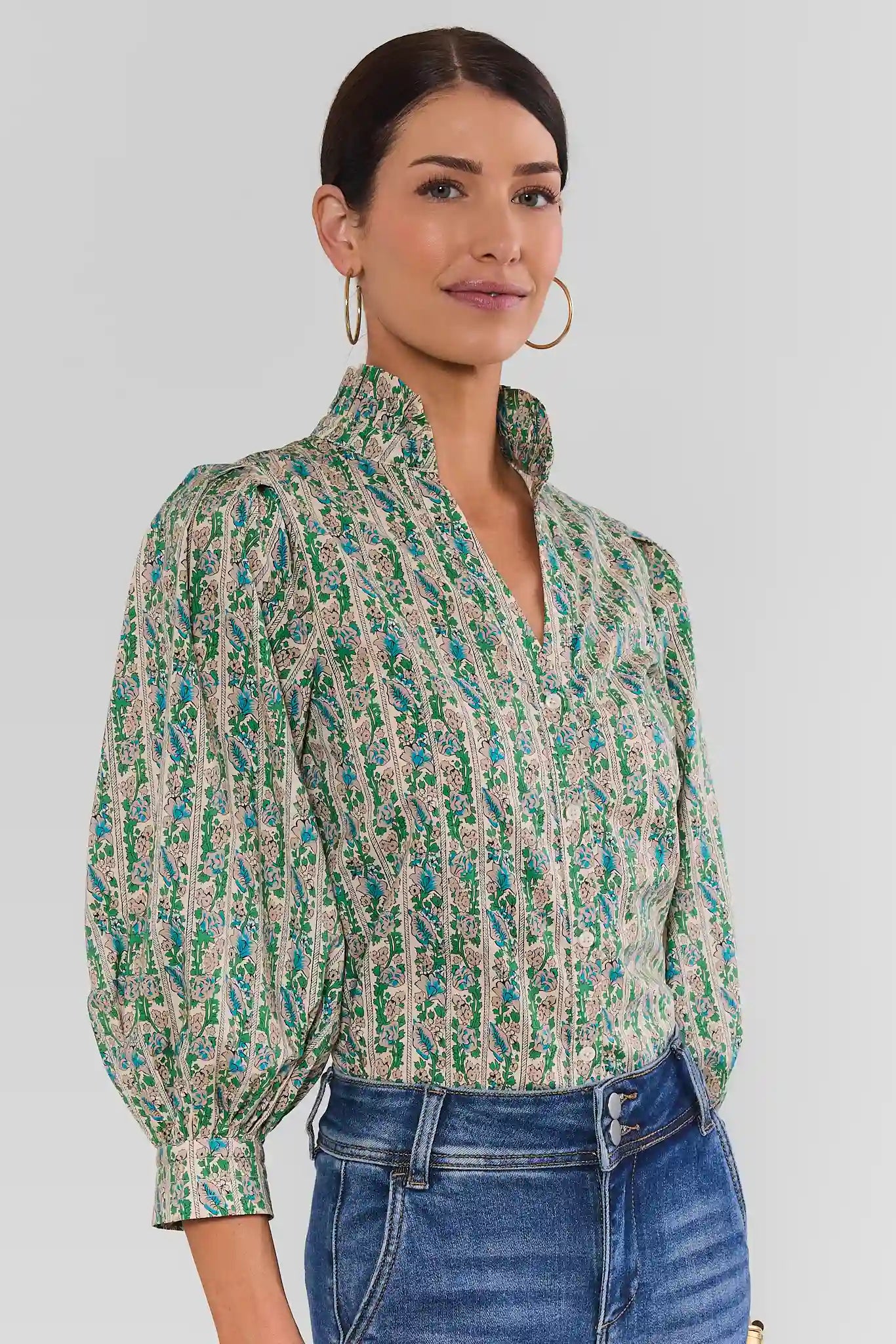 Katie Green Striped Floral Top