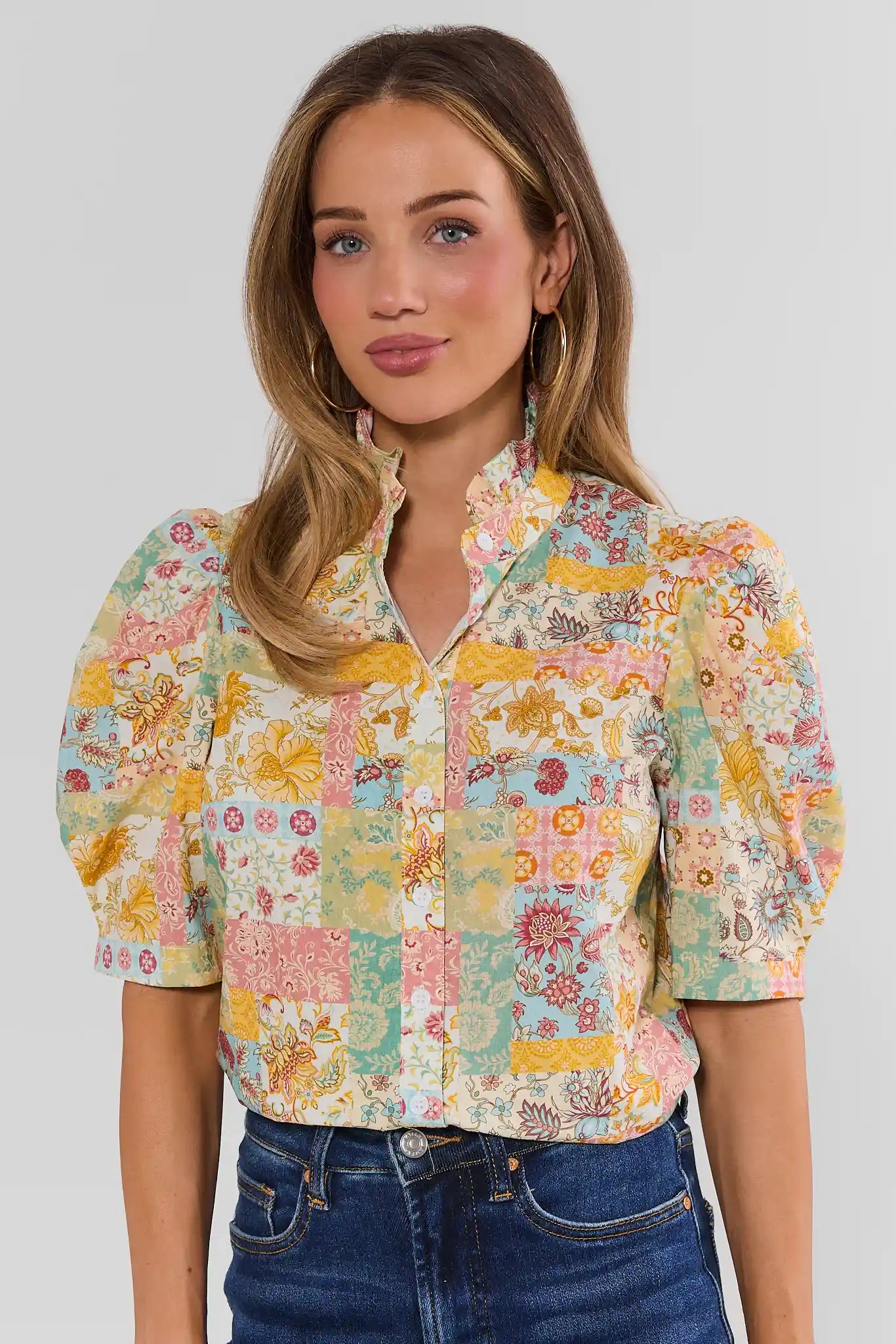 Yellow Patchwork Printed Top