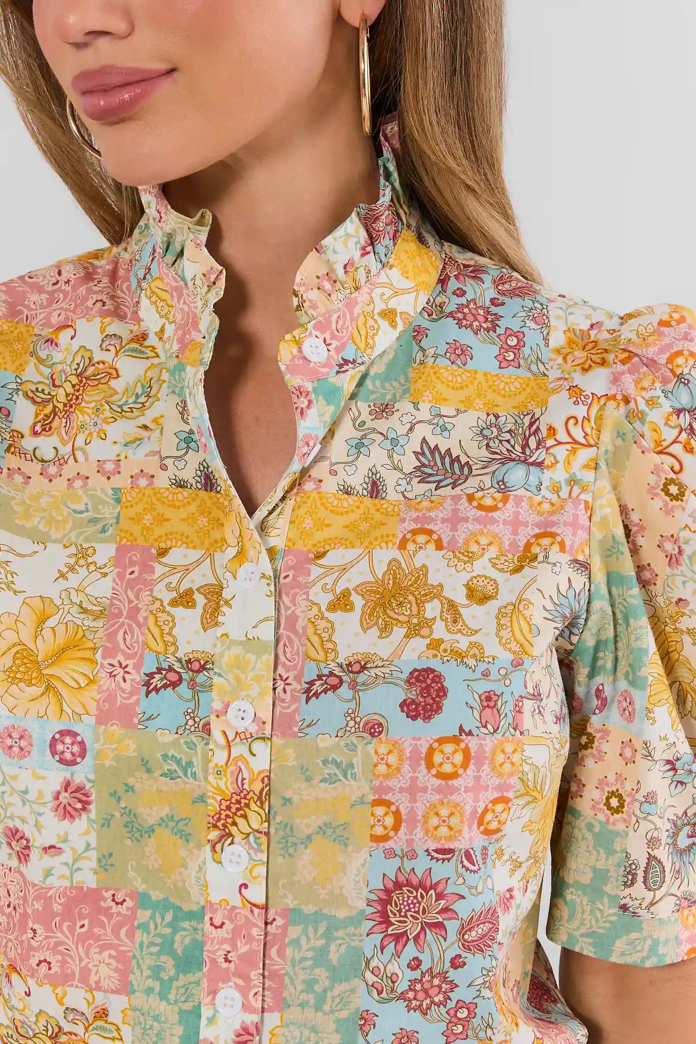 Yellow Patchwork Printed Top