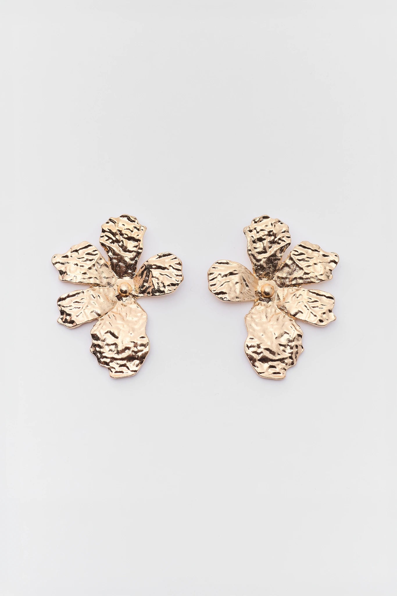 Gold Hammered Flower Stud Earrings