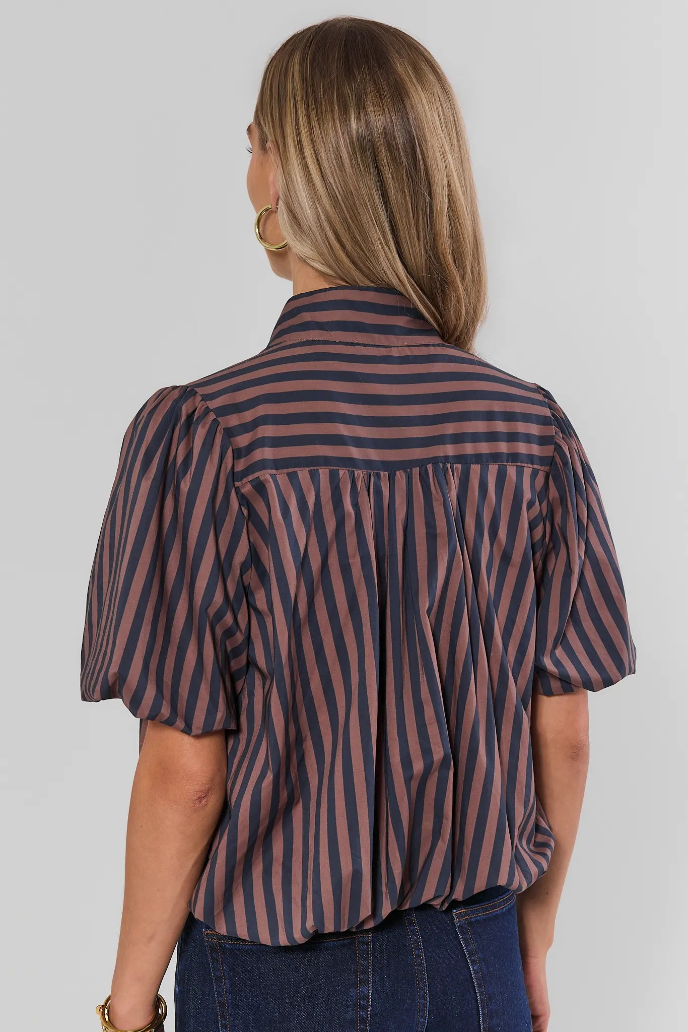 Brown Striped Button Up Jacket