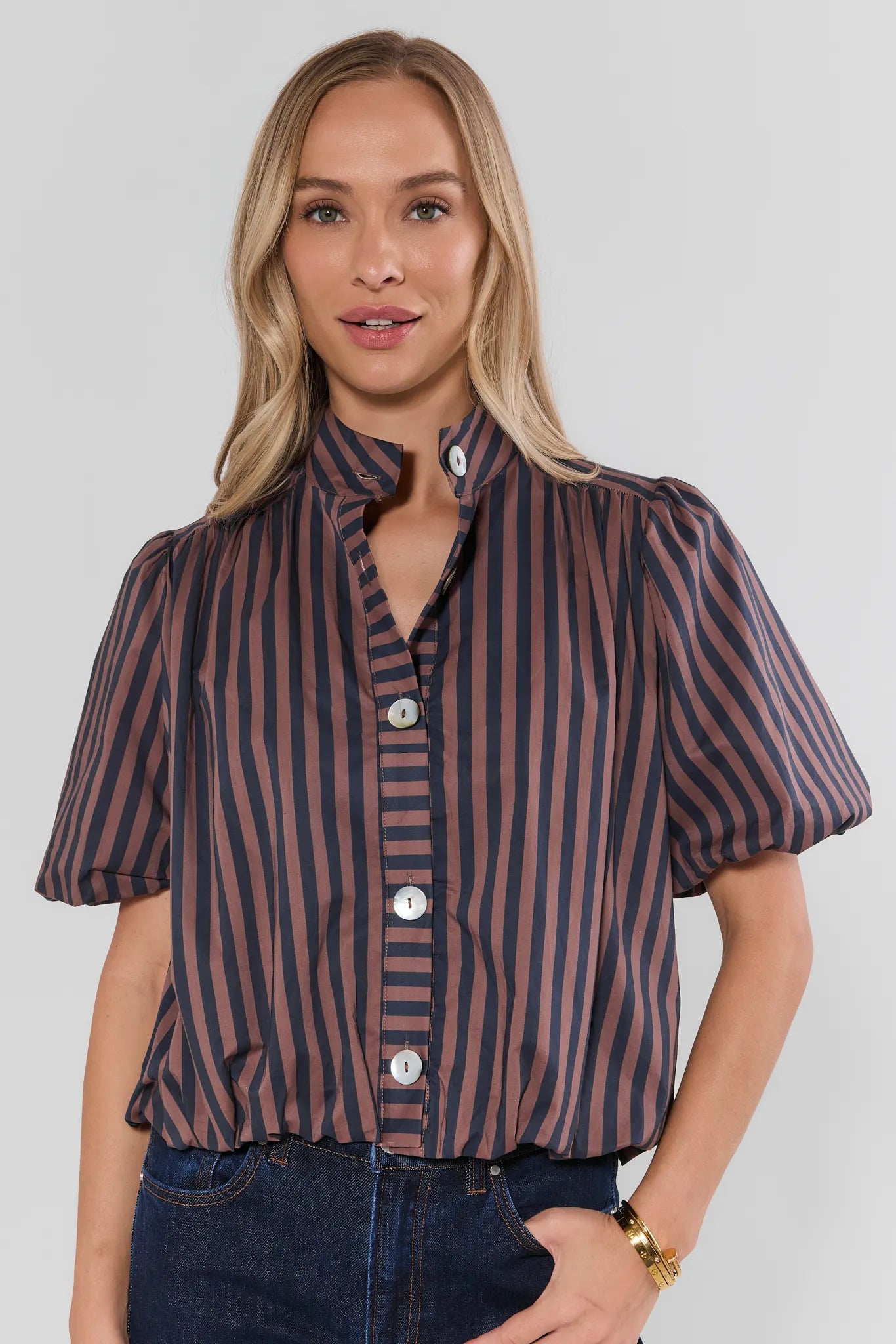 Brown Striped Button Up Jacket