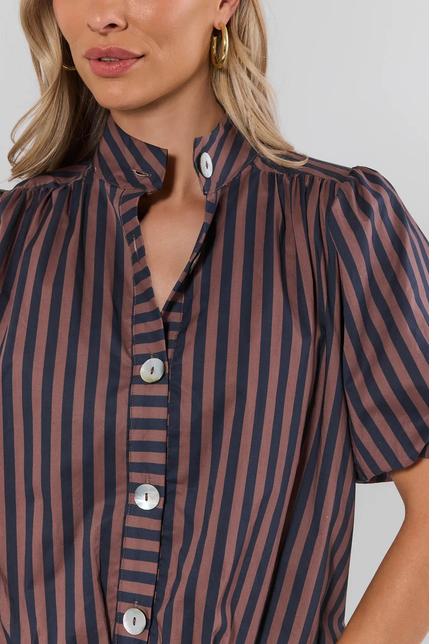 Brown Striped Button Up Jacket