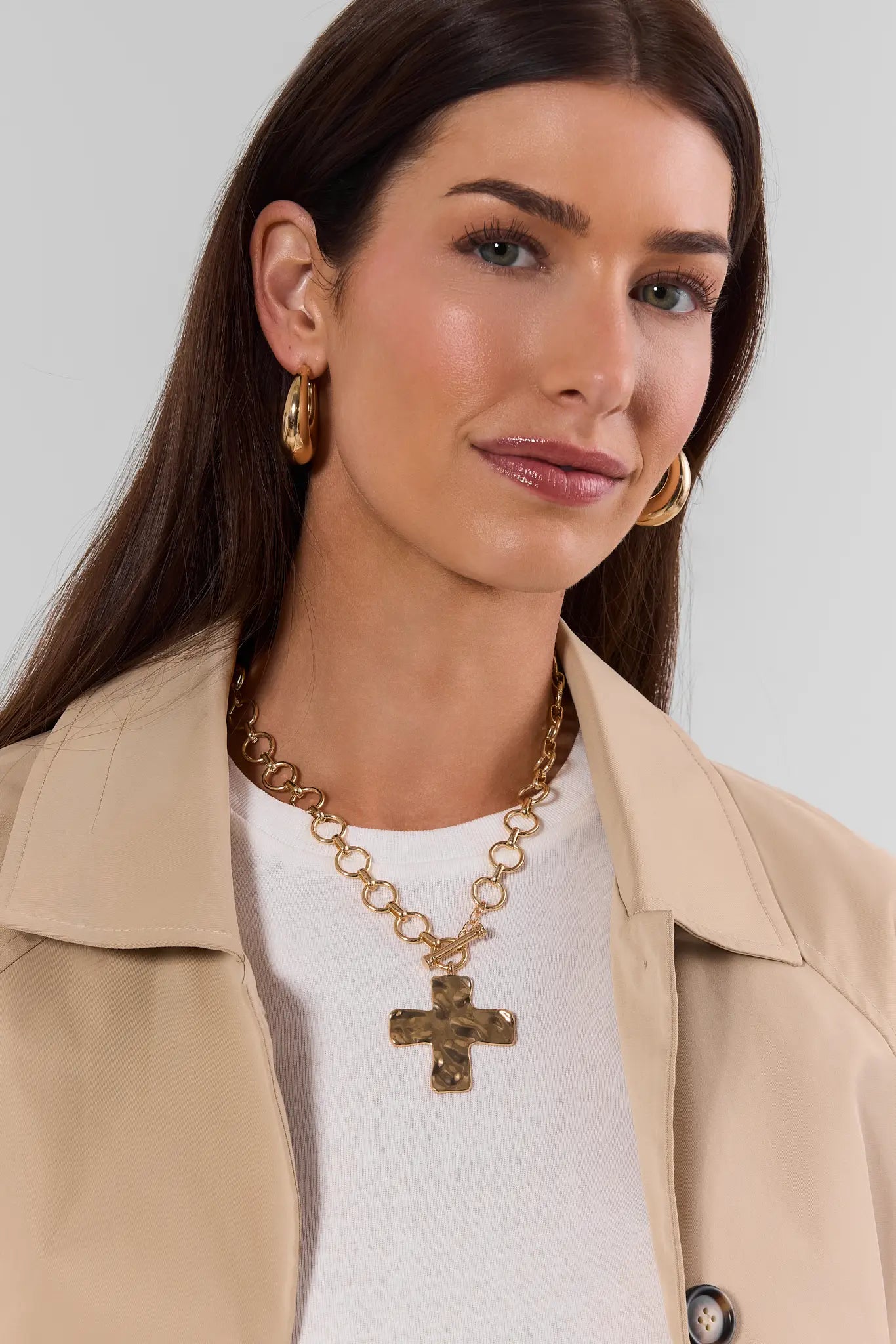 Gold Hammered Cross Pendant Necklace