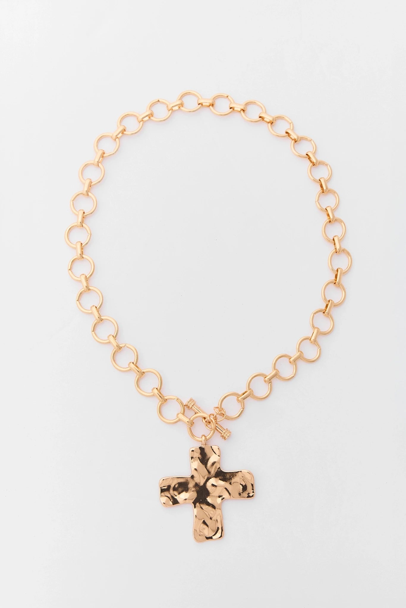 Gold Hammered Cross Pendant Necklace