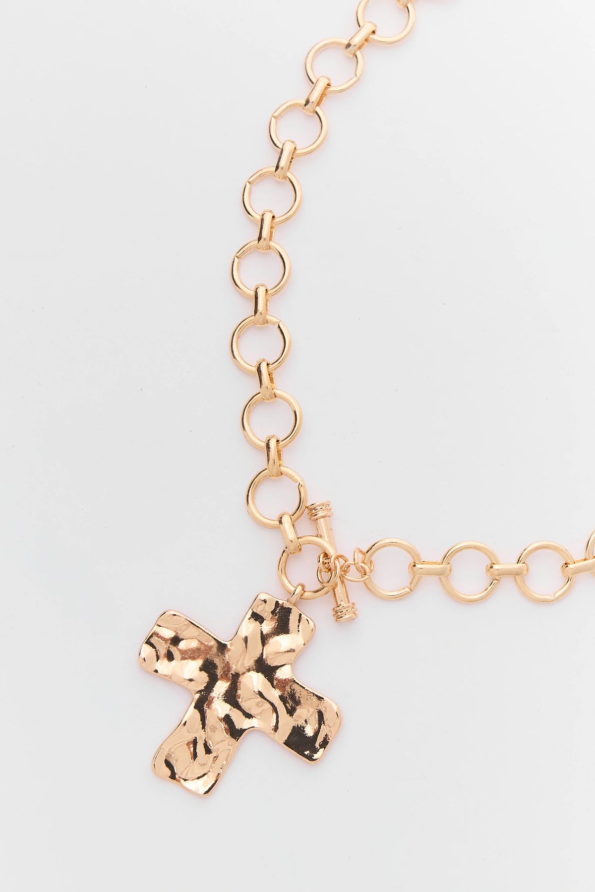 Gold Hammered Cross Pendant Necklace