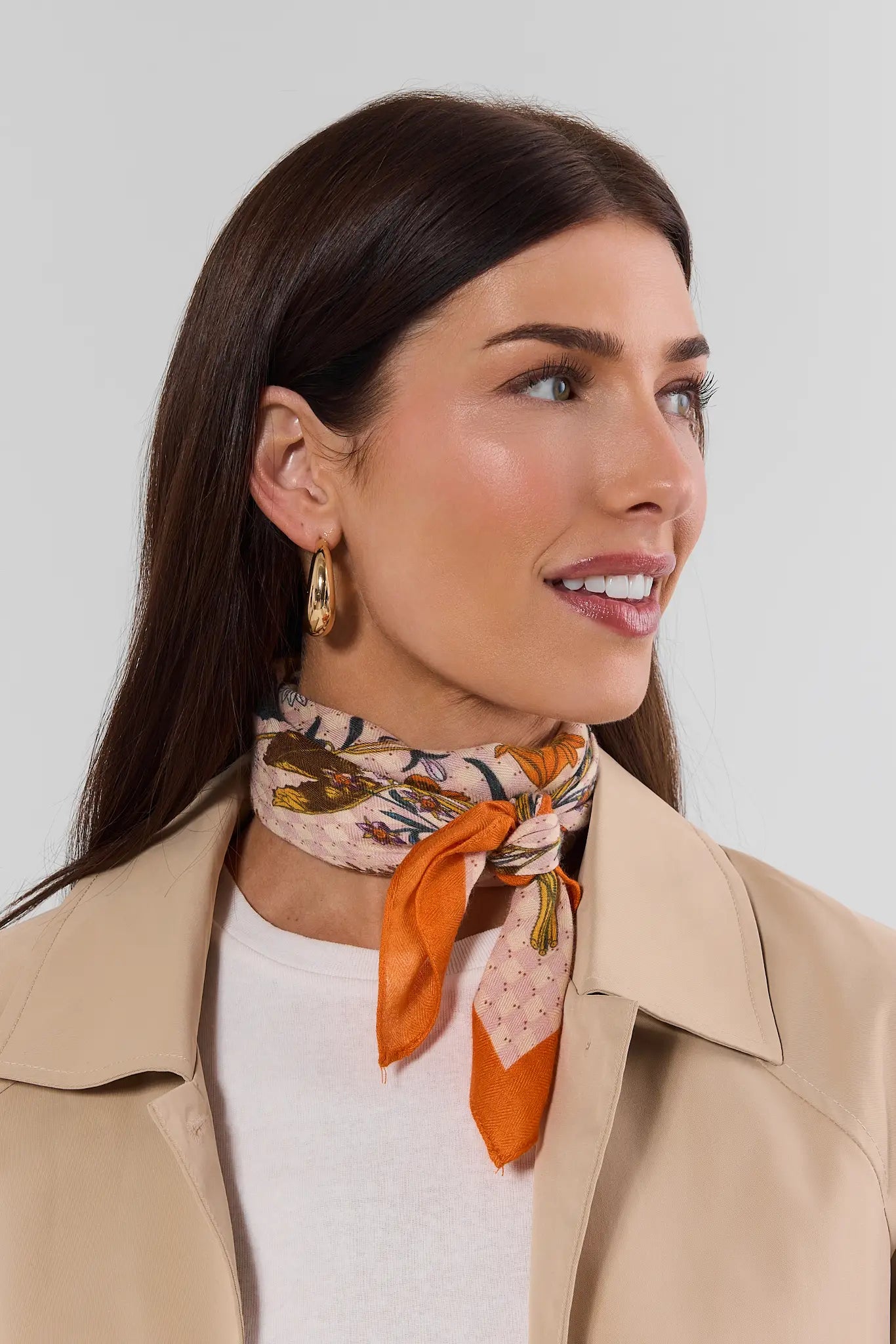 Orange Floral Printed Scarf