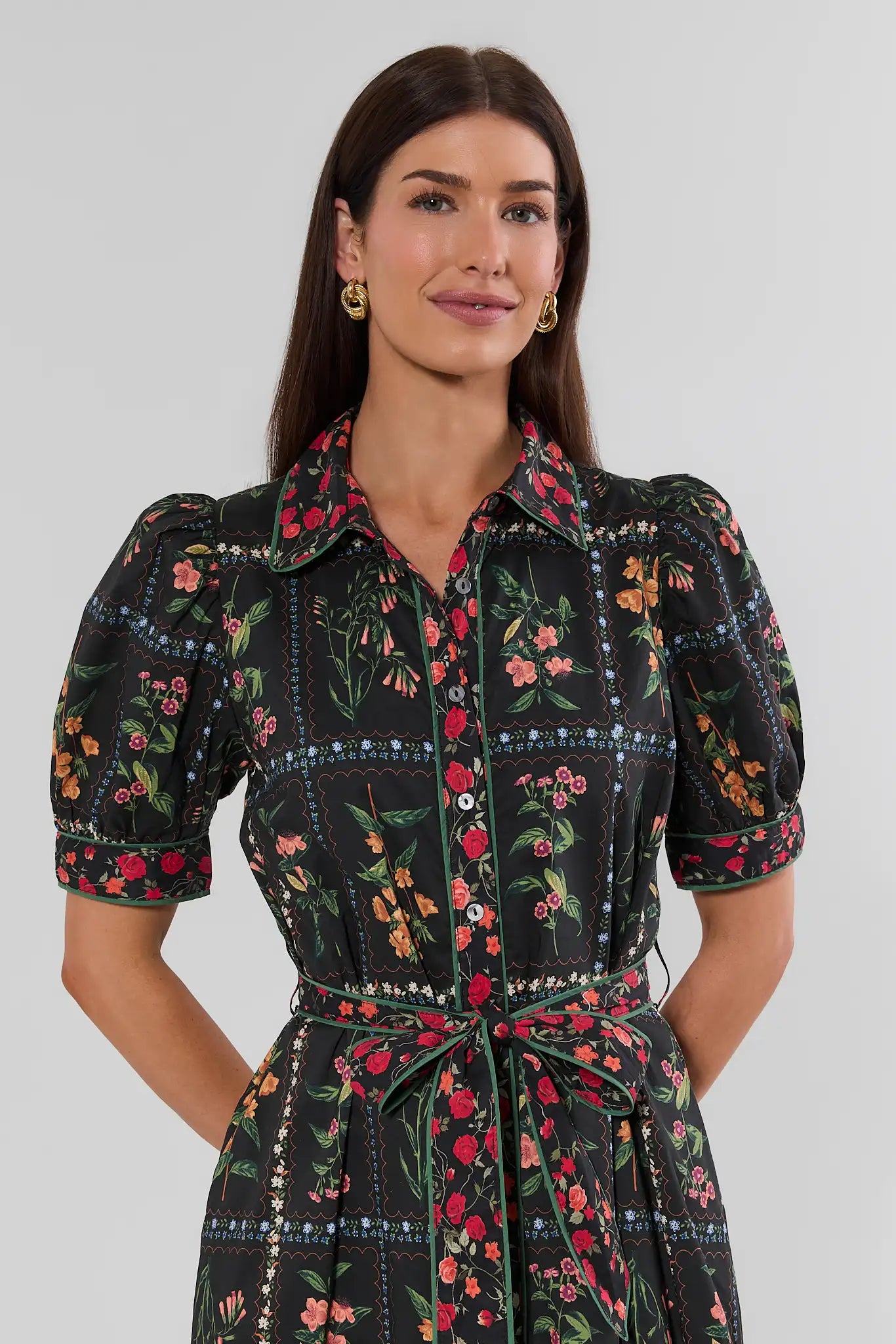 Adele Black Floral Print Midi Dress
