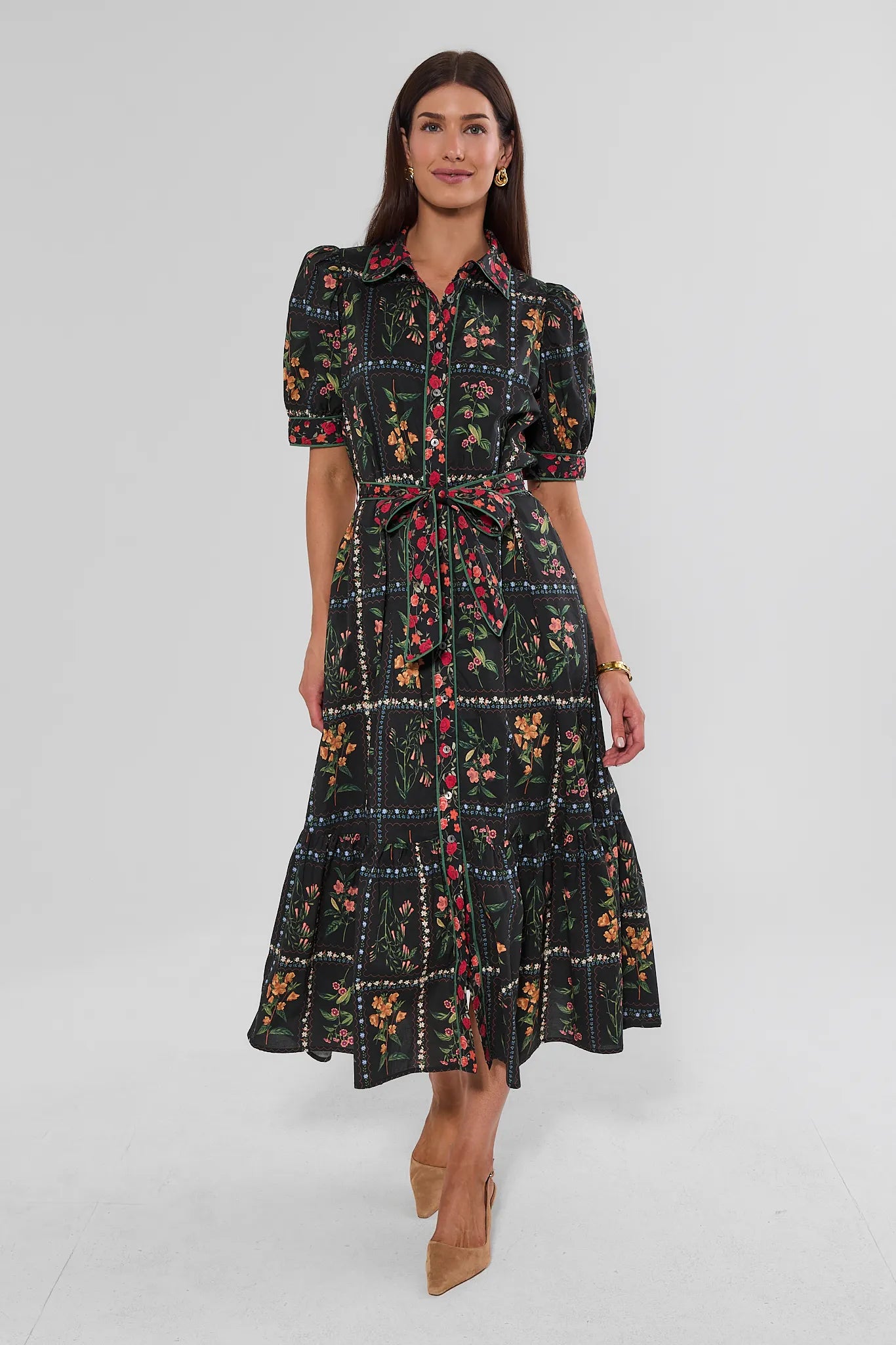Adele Black Floral Print Midi Dress