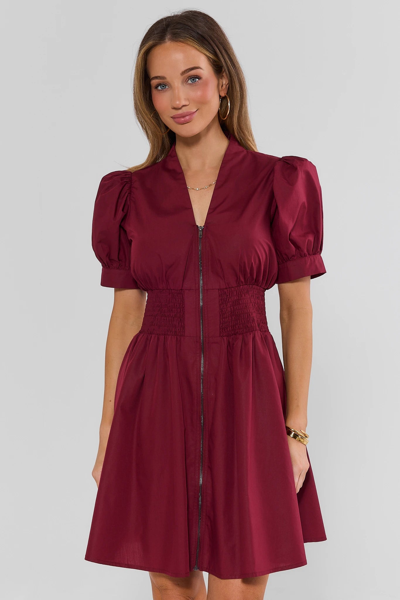 Audra Maroon Zip Up Short Dress