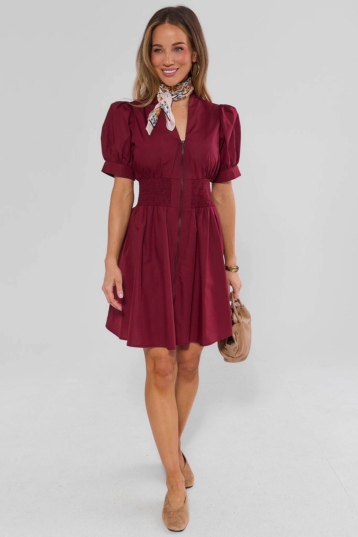 Audra Maroon Zip Up Short Dress