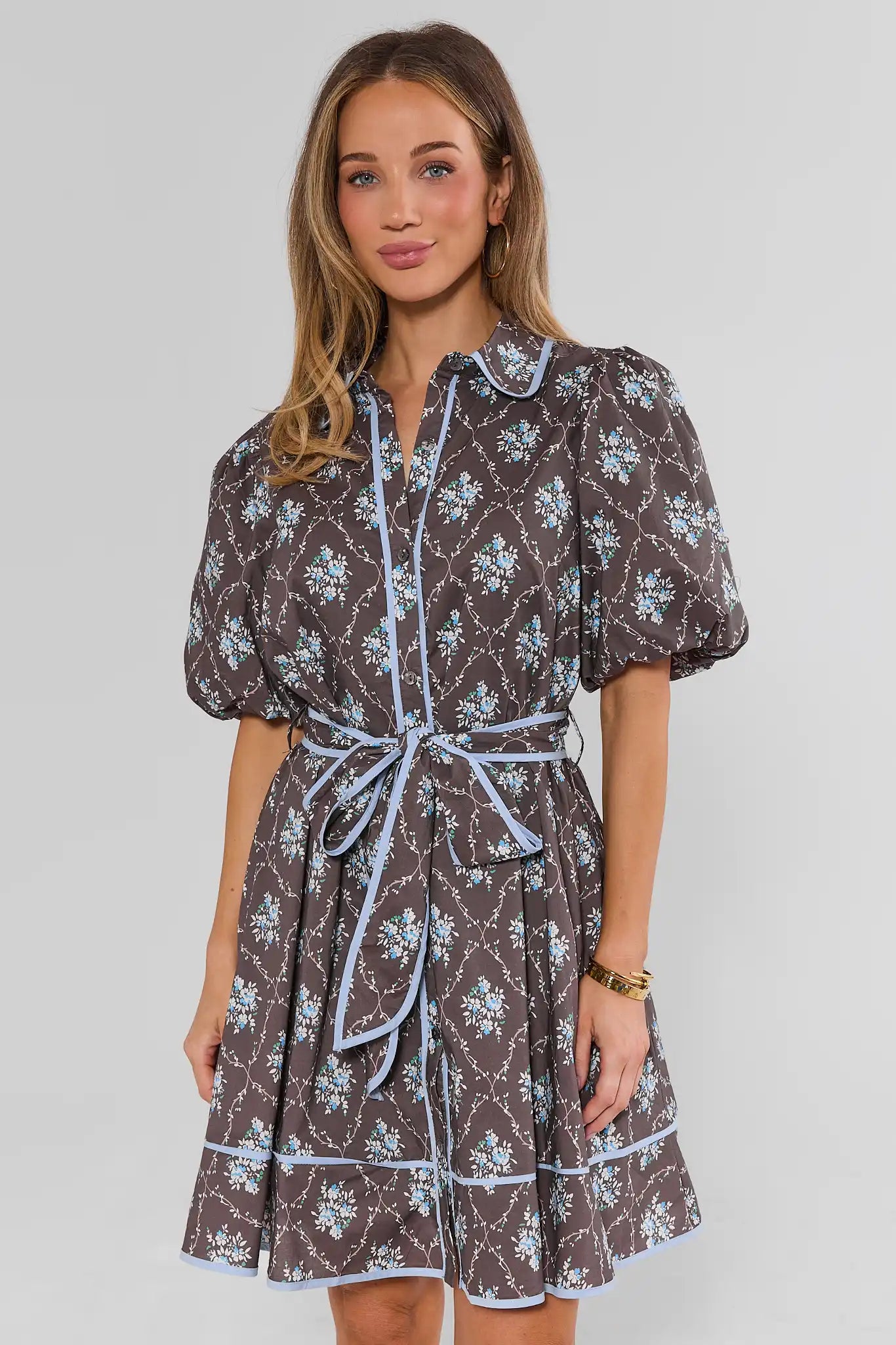 Regan Brown Floral Print Short Dress
