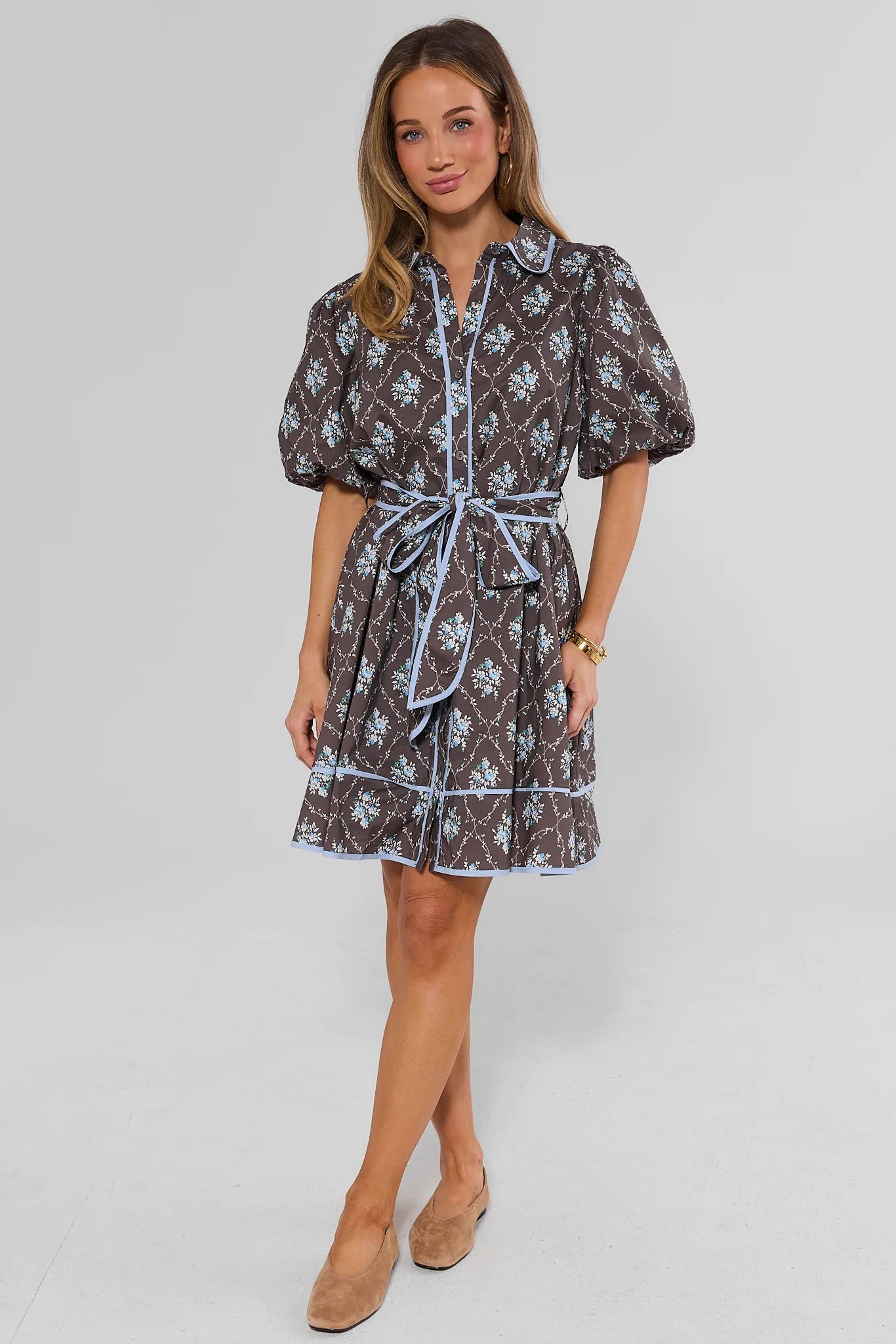 Regan Brown Floral Print Short Dress