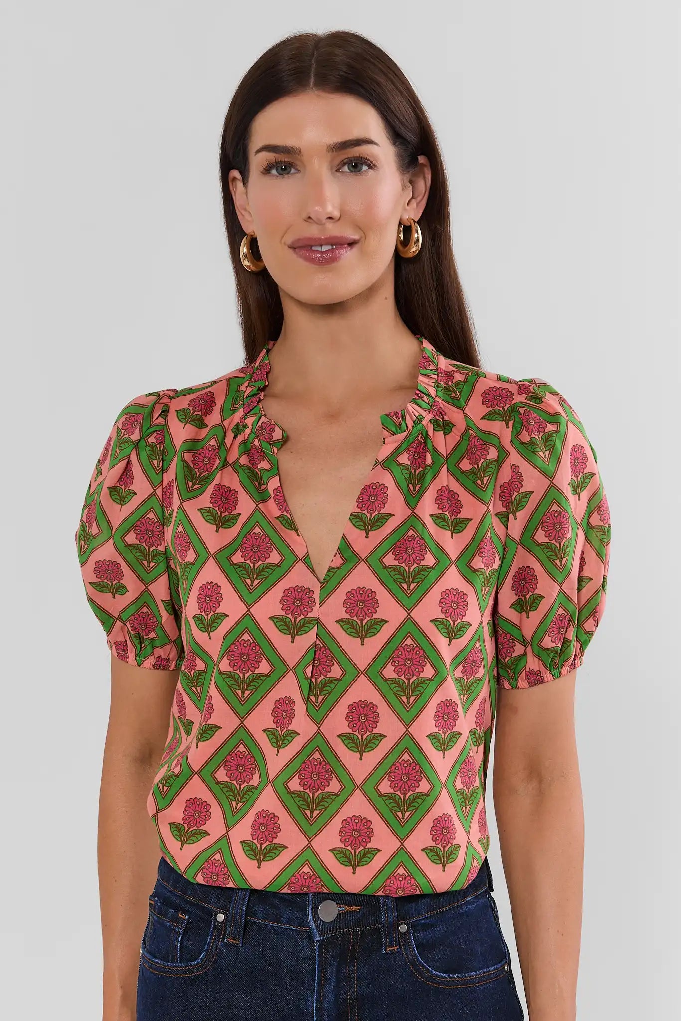 Maleigh Coral Floral Print Top