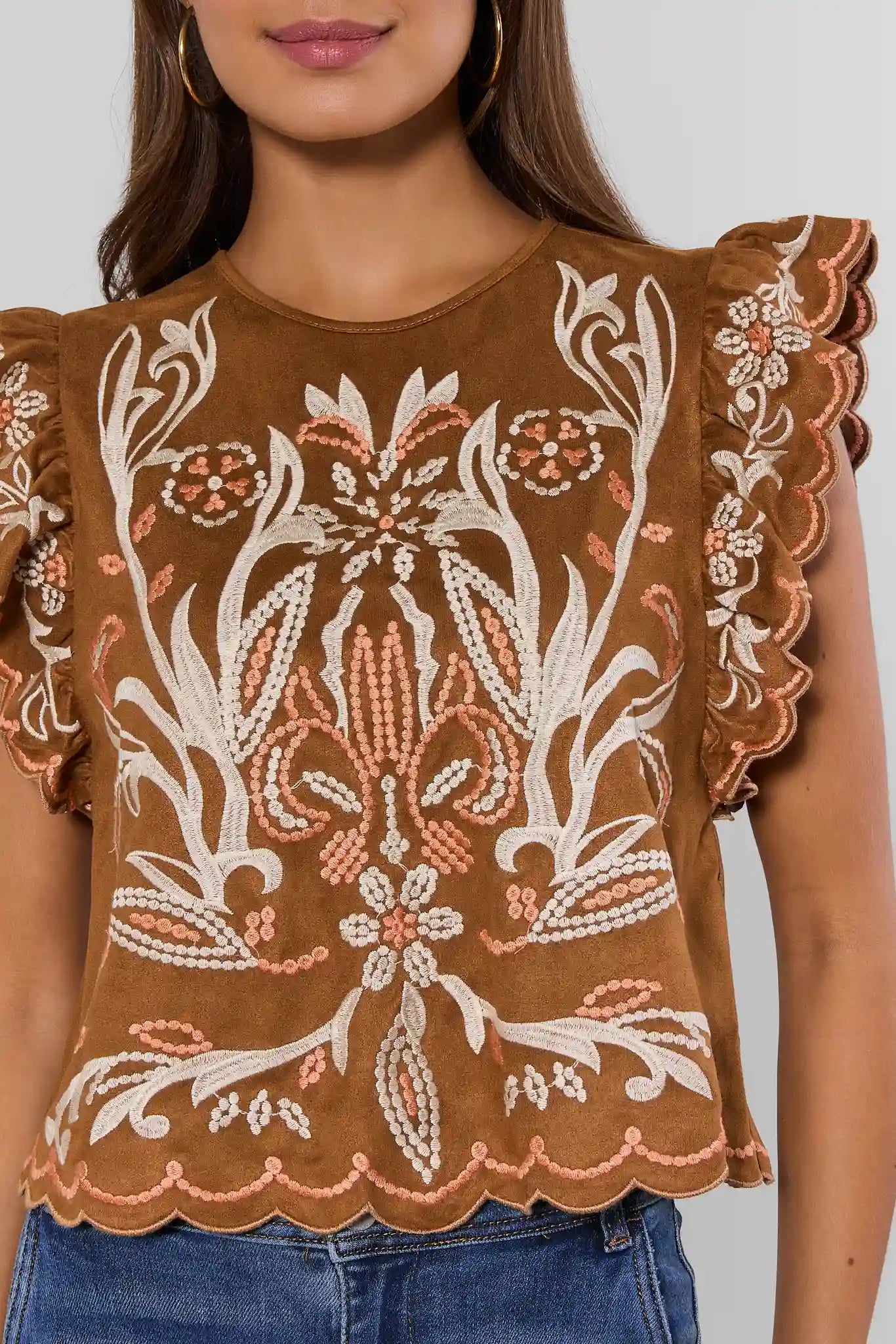 Abby Brown Embroidered Top by THML