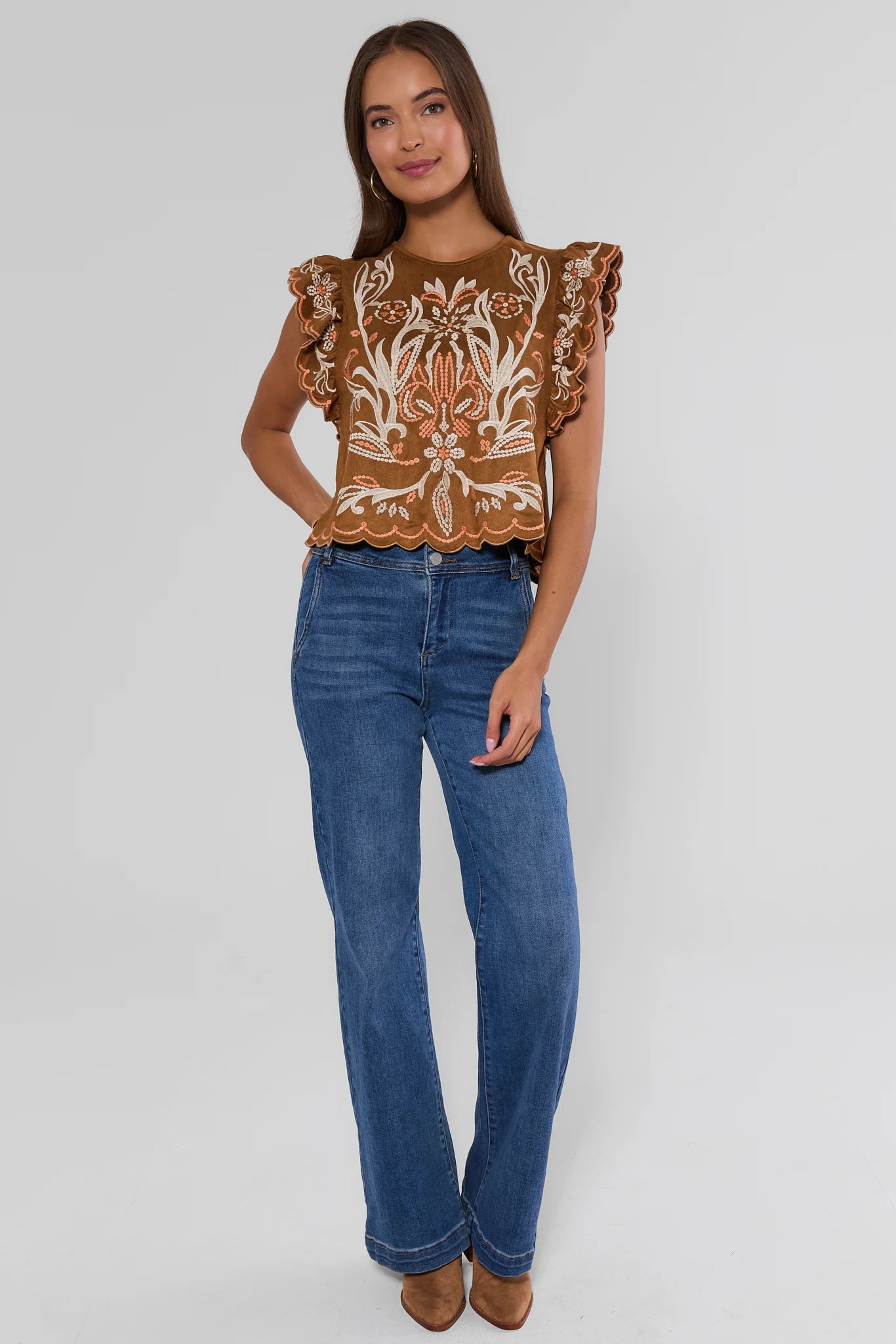 Abby Brown Embroidered Top by THML