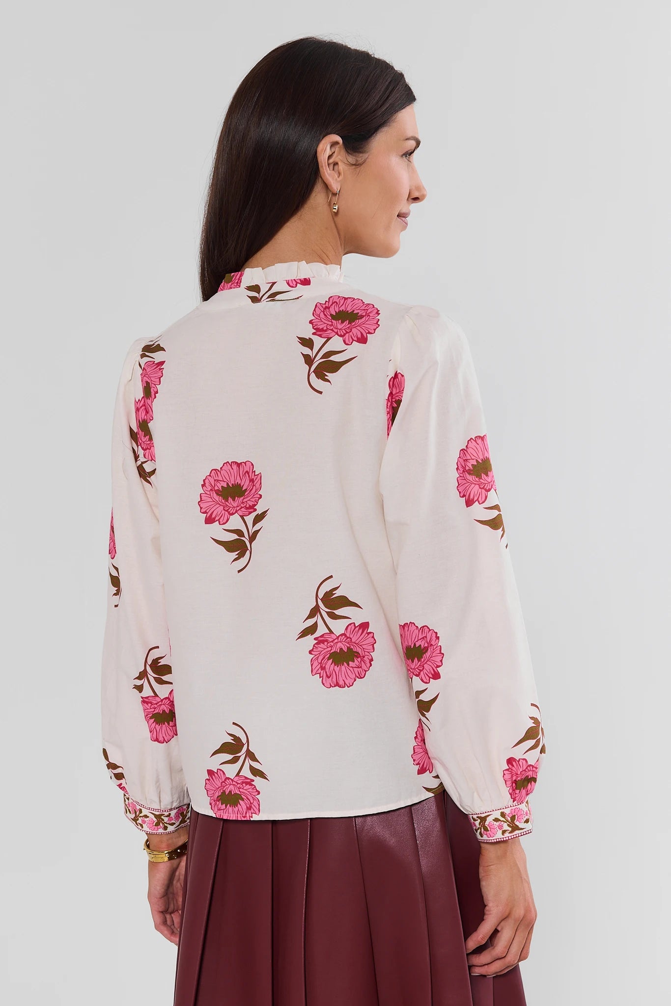 White Floral Button Up Top by THML