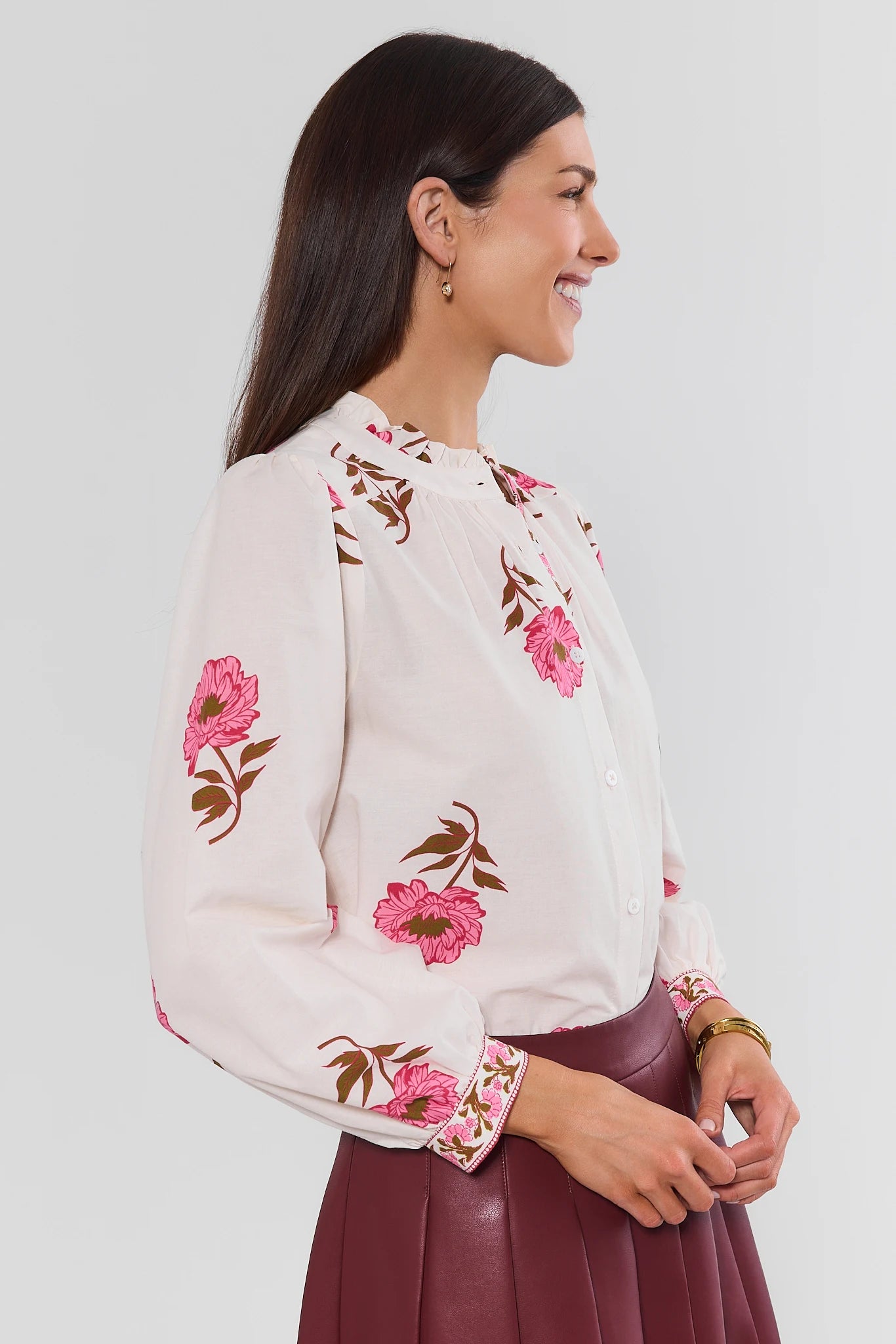 White Floral Button Up Top by THML
