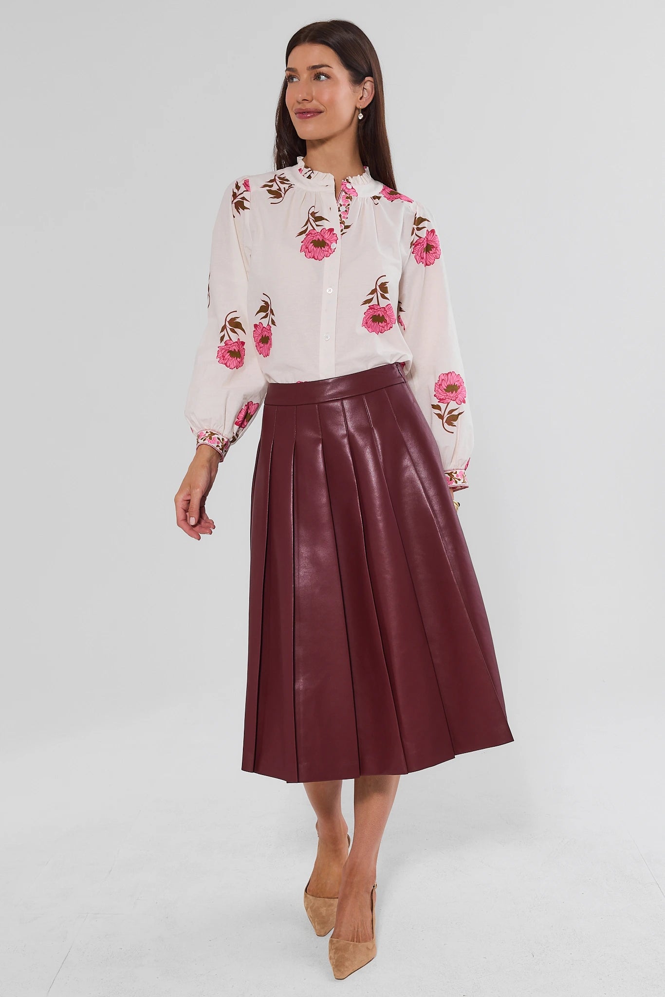 White Floral Button Up Top by THML