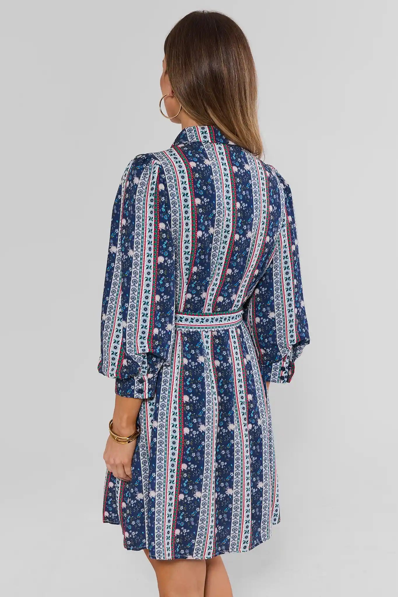 Navy Floral Print Collared Short Dress