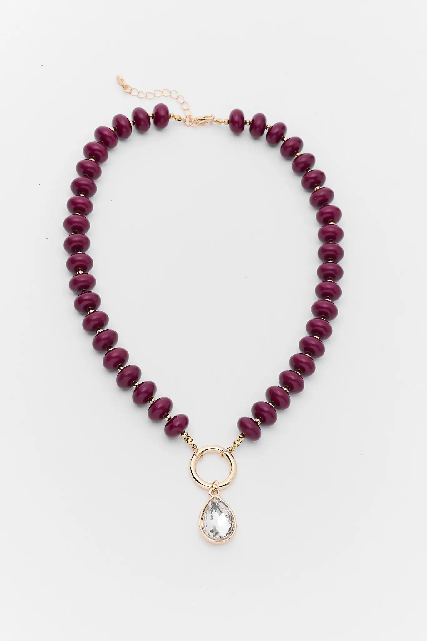 Burgundy Beaded Rhinestone Charm Necklace
