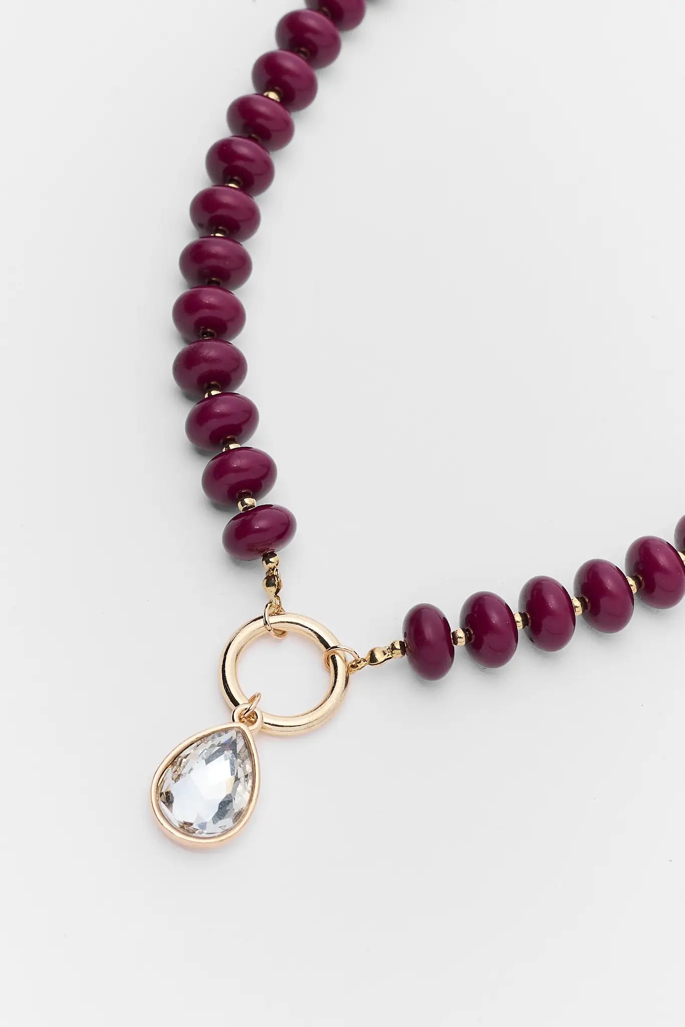 Burgundy Beaded Rhinestone Charm Necklace