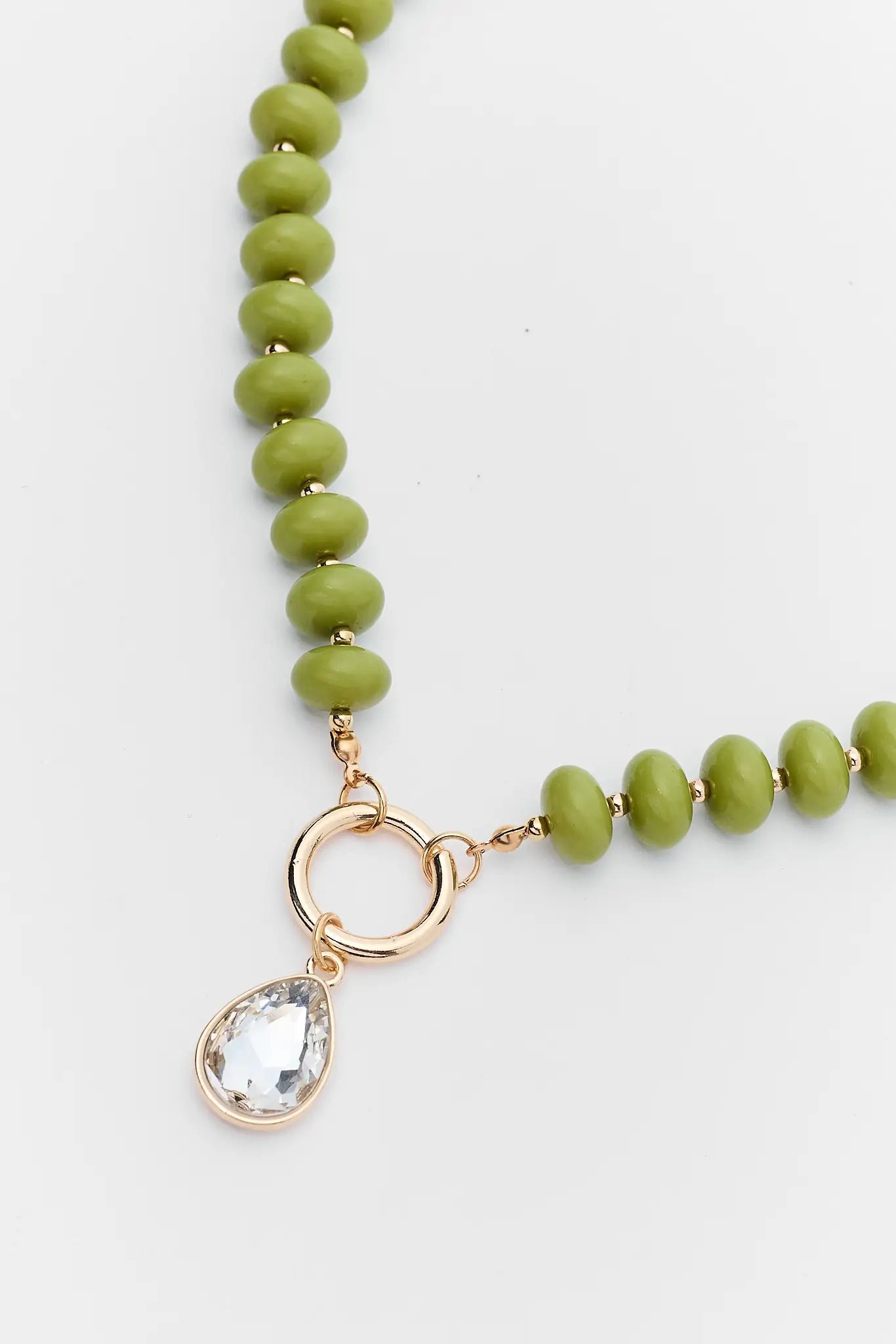 Green Beaded Rhinestone Charm Necklace