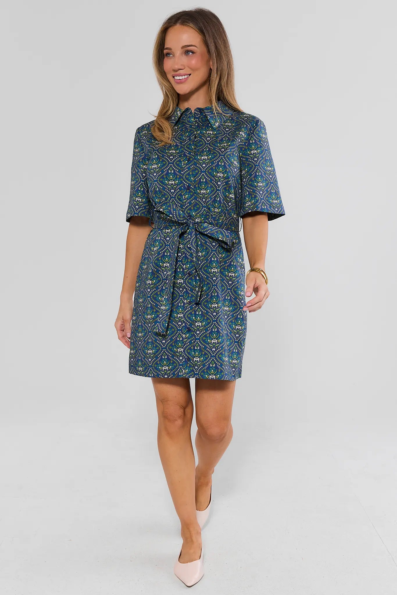 Allison Navy Printed Short Dress