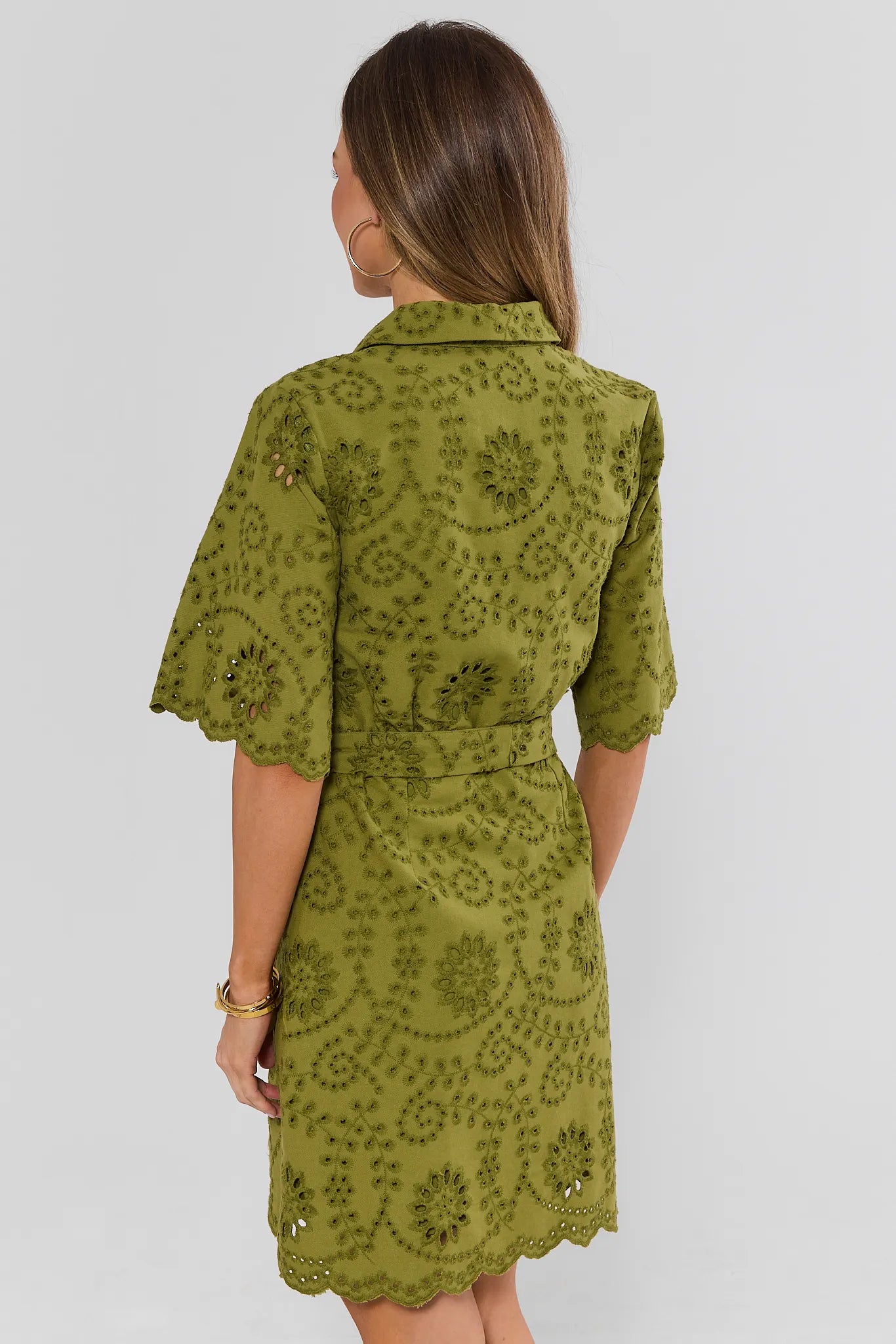 Green Eyelet Zip Up Short Dress