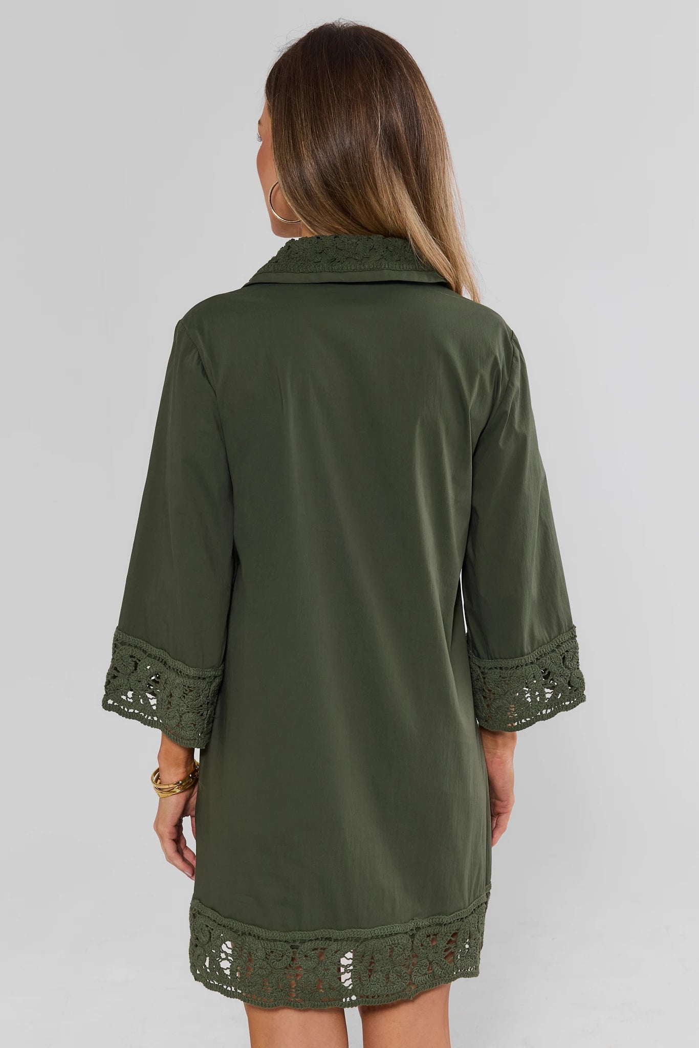 Green Crochet Trim Tunic Dress