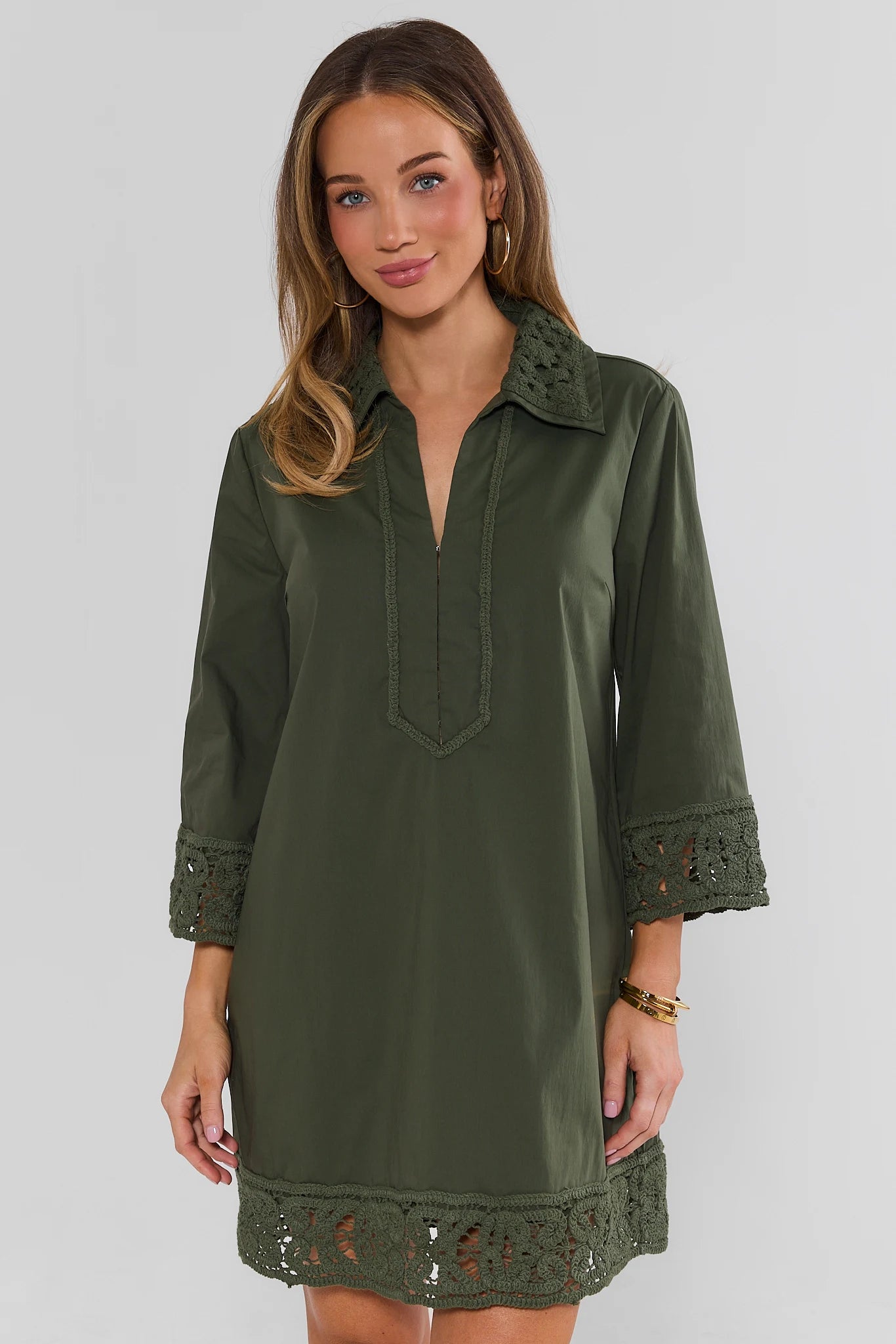 Green Crochet Trim Tunic Dress