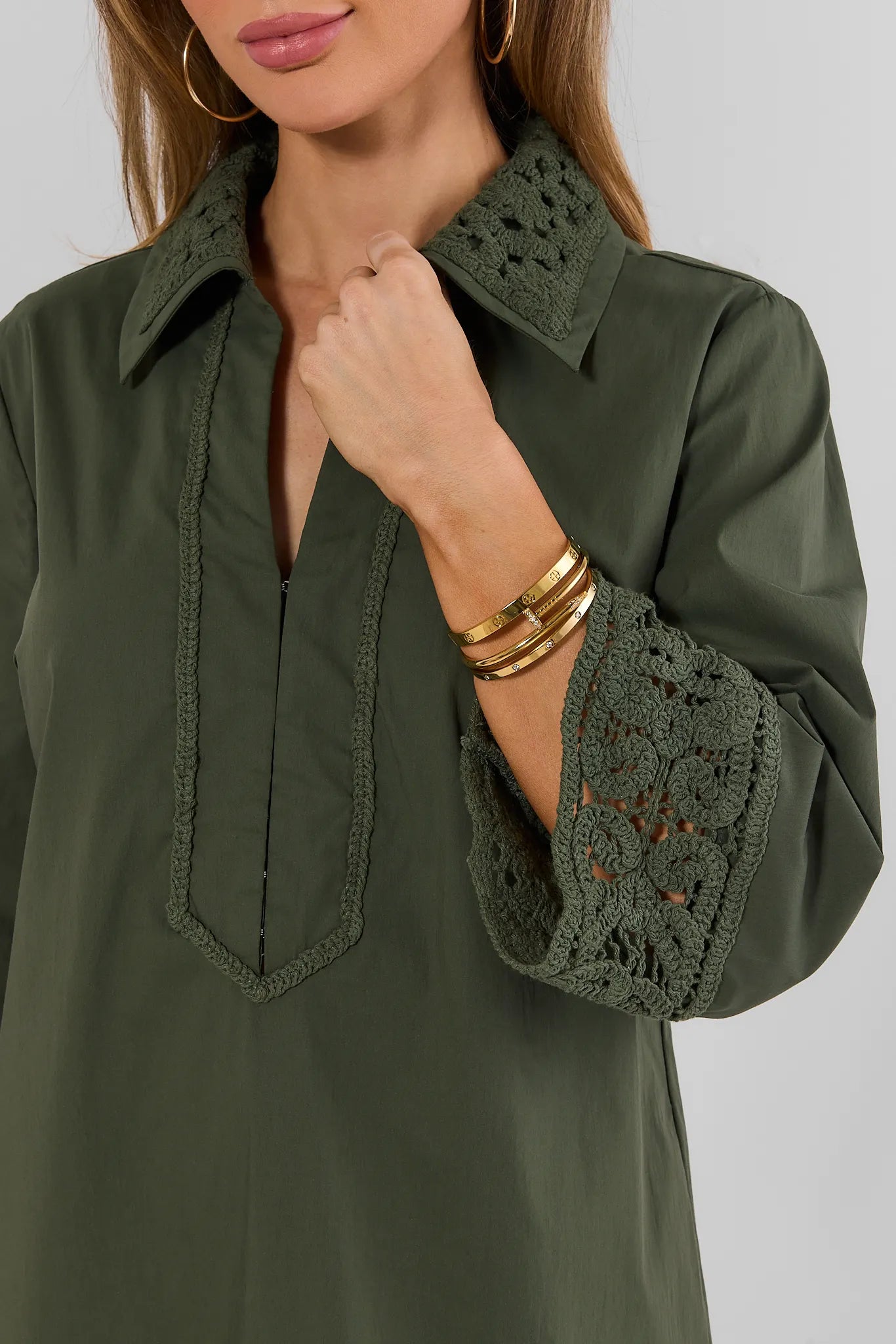Green Crochet Trim Tunic Dress