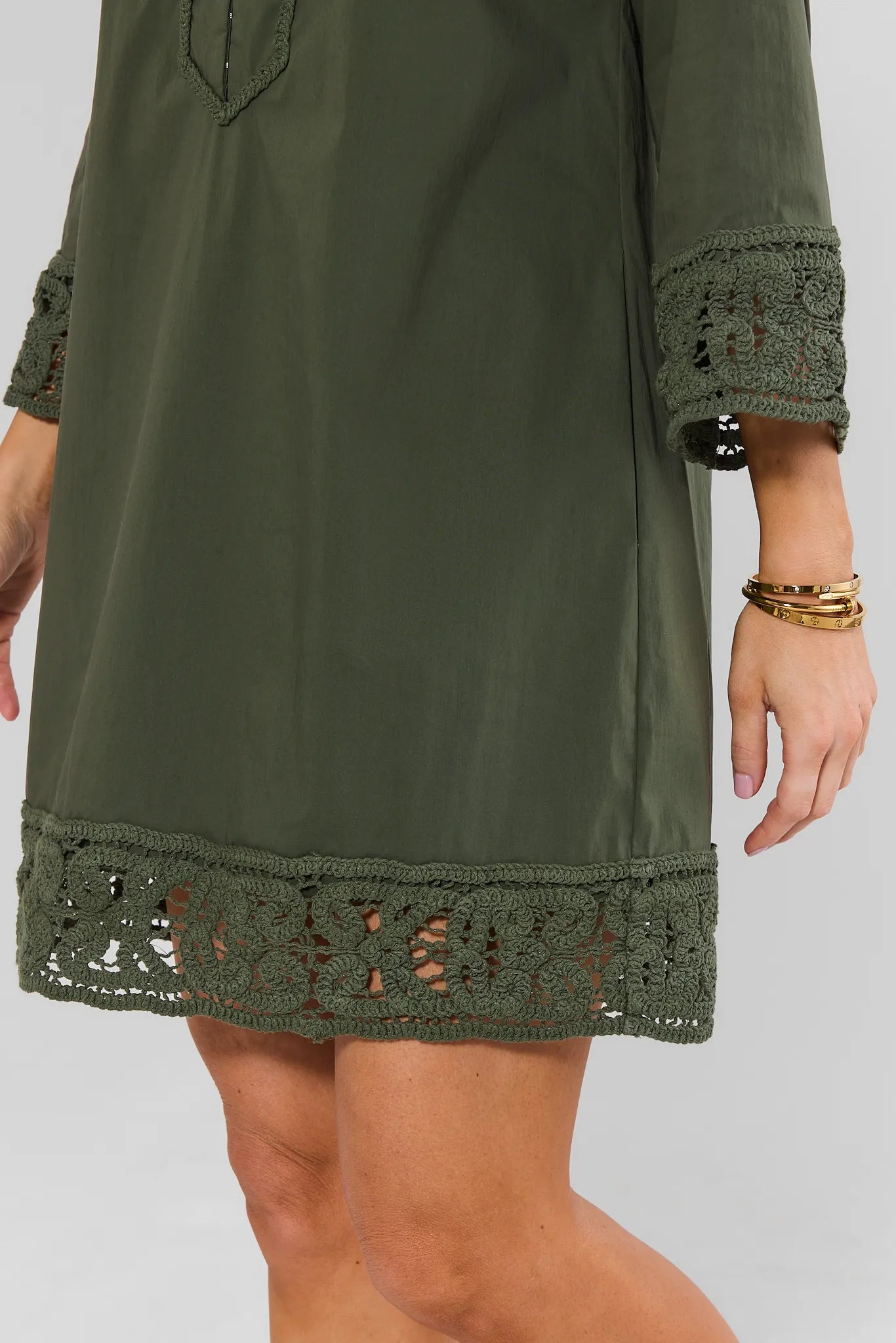 Green Crochet Trim Tunic Dress