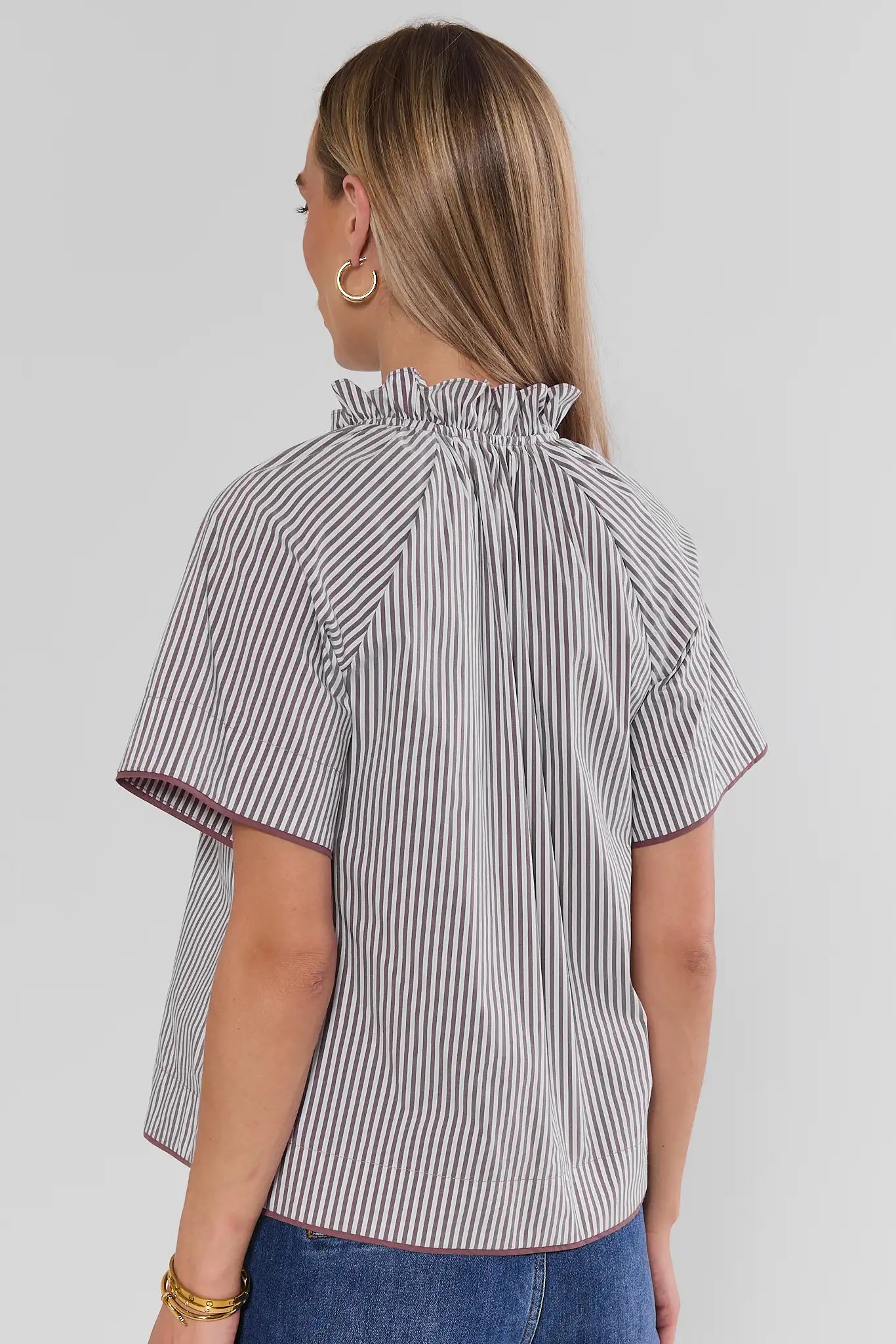 Mocha Striped Split Neck Top