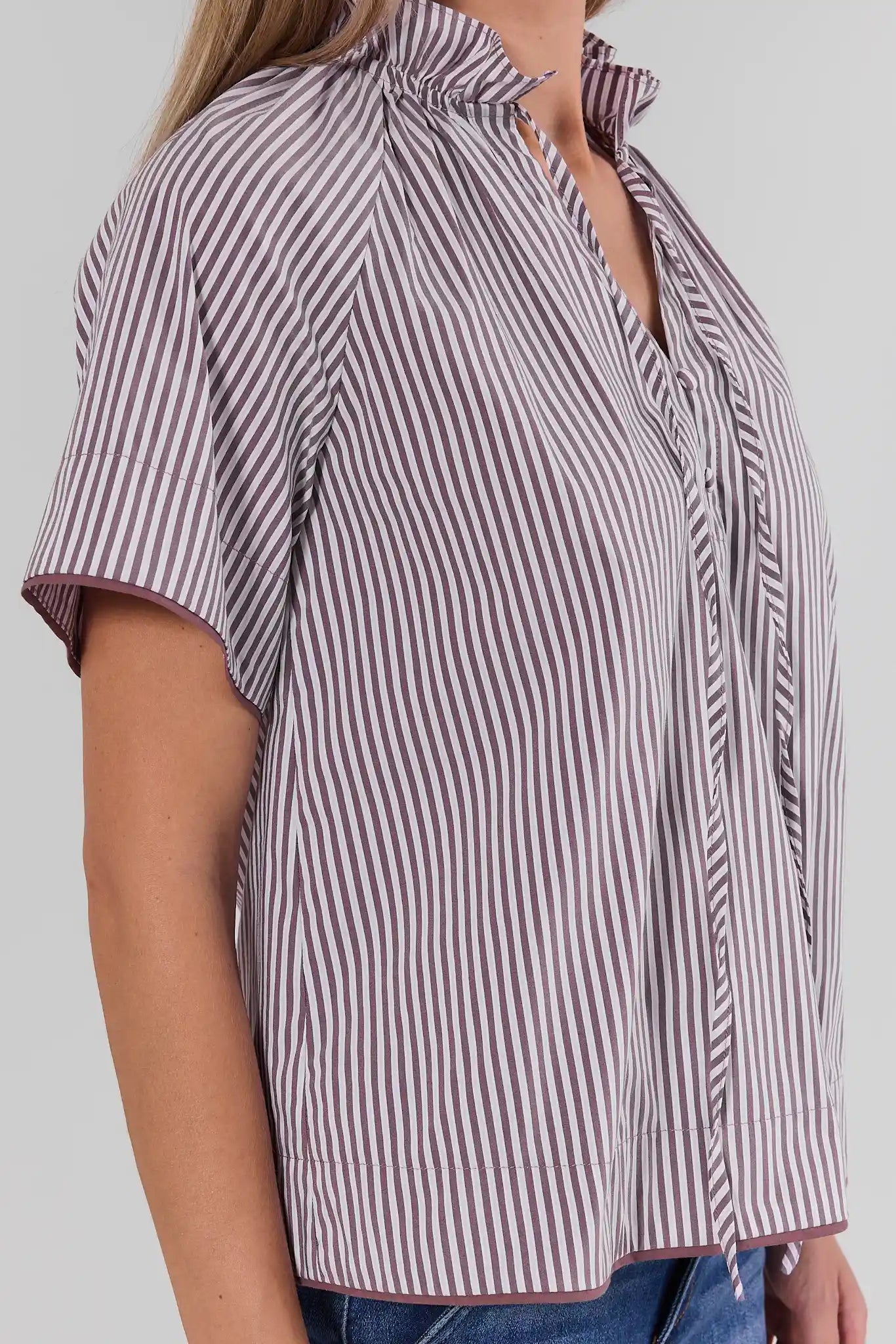 Mocha Striped Split Neck Top