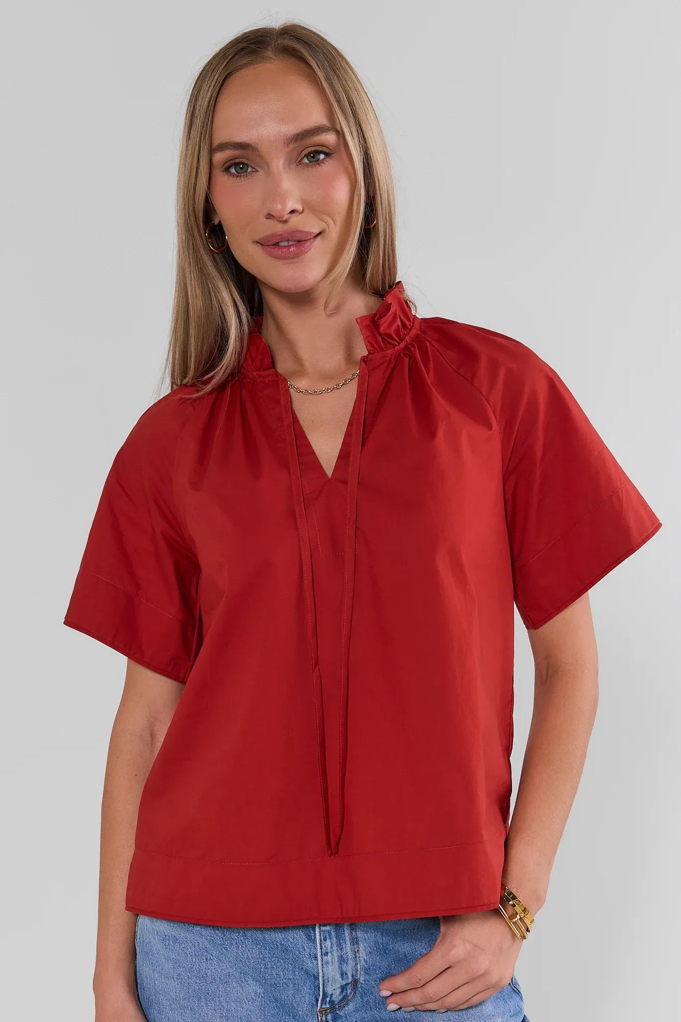 Rust Split Neck Top