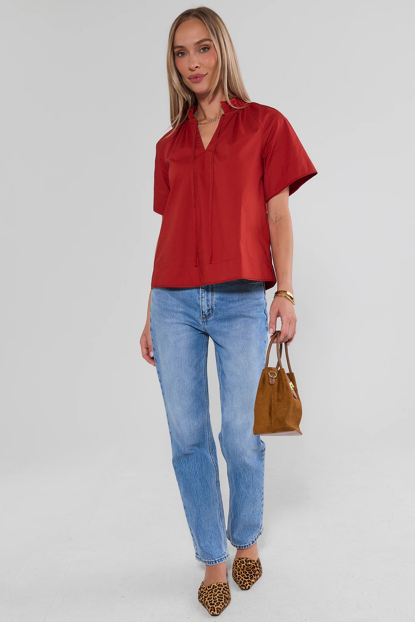 Rust Split Neck Top