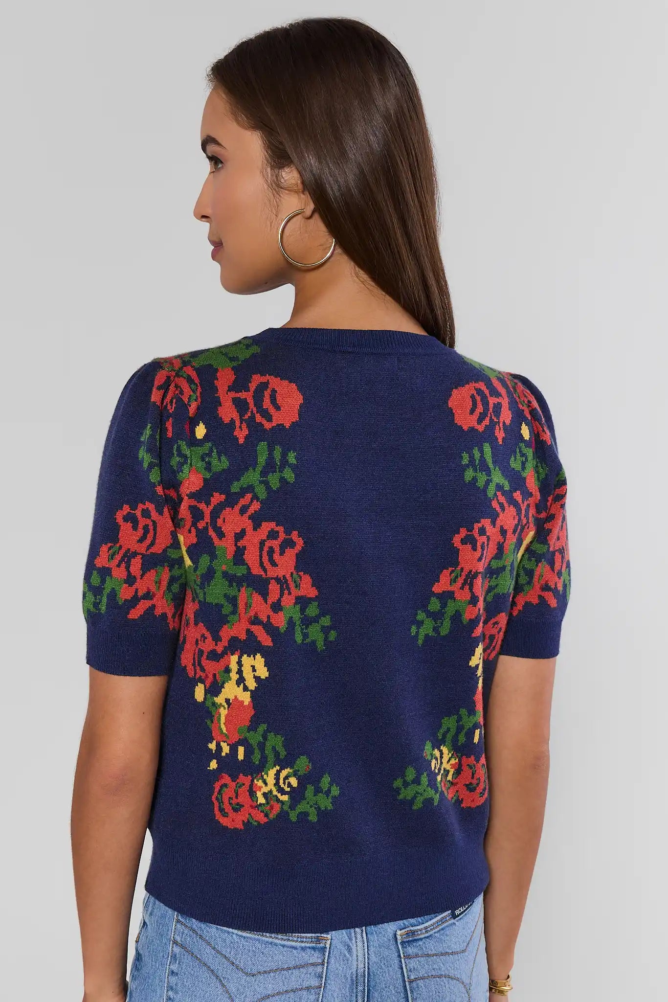 Navy Floral Detail Knit Top