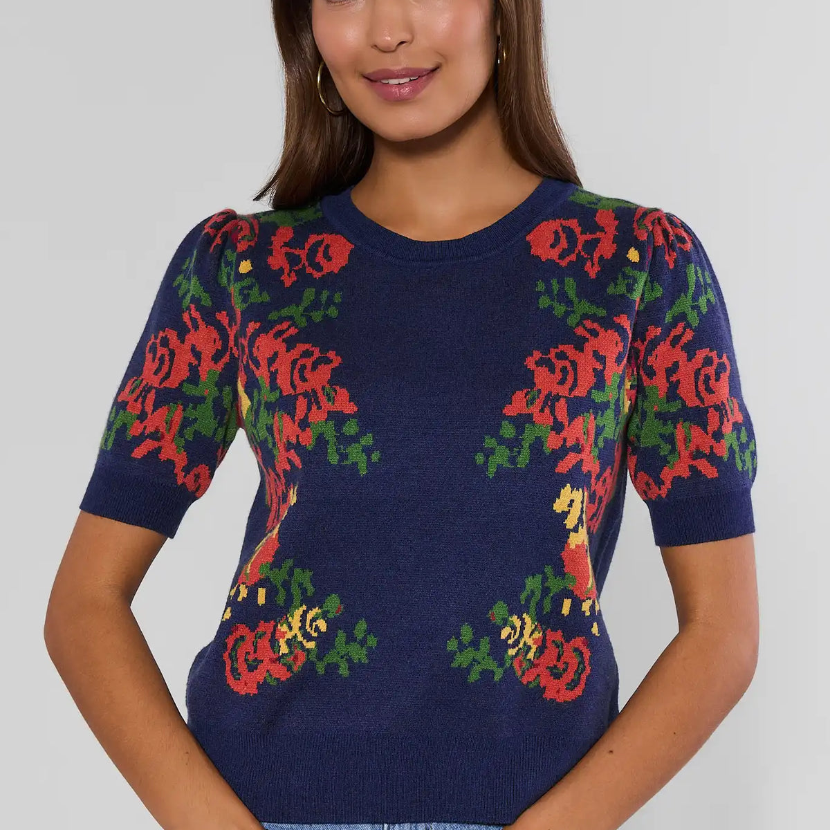 Navy Floral Knit Top | Avara