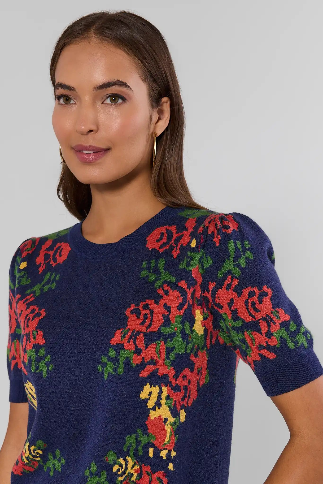 Navy Floral Detail Knit Top