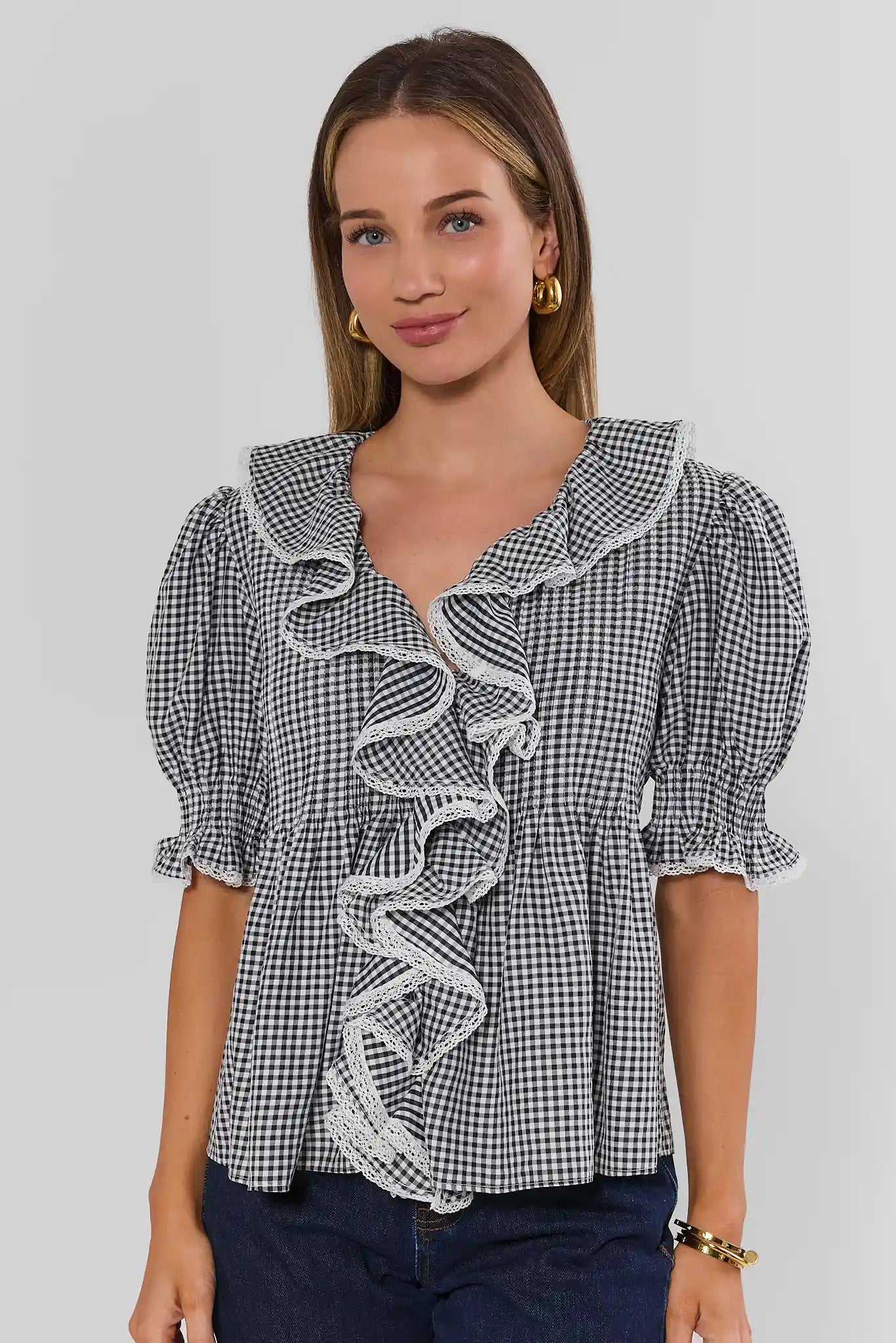 Black Gingham Ruffle Top